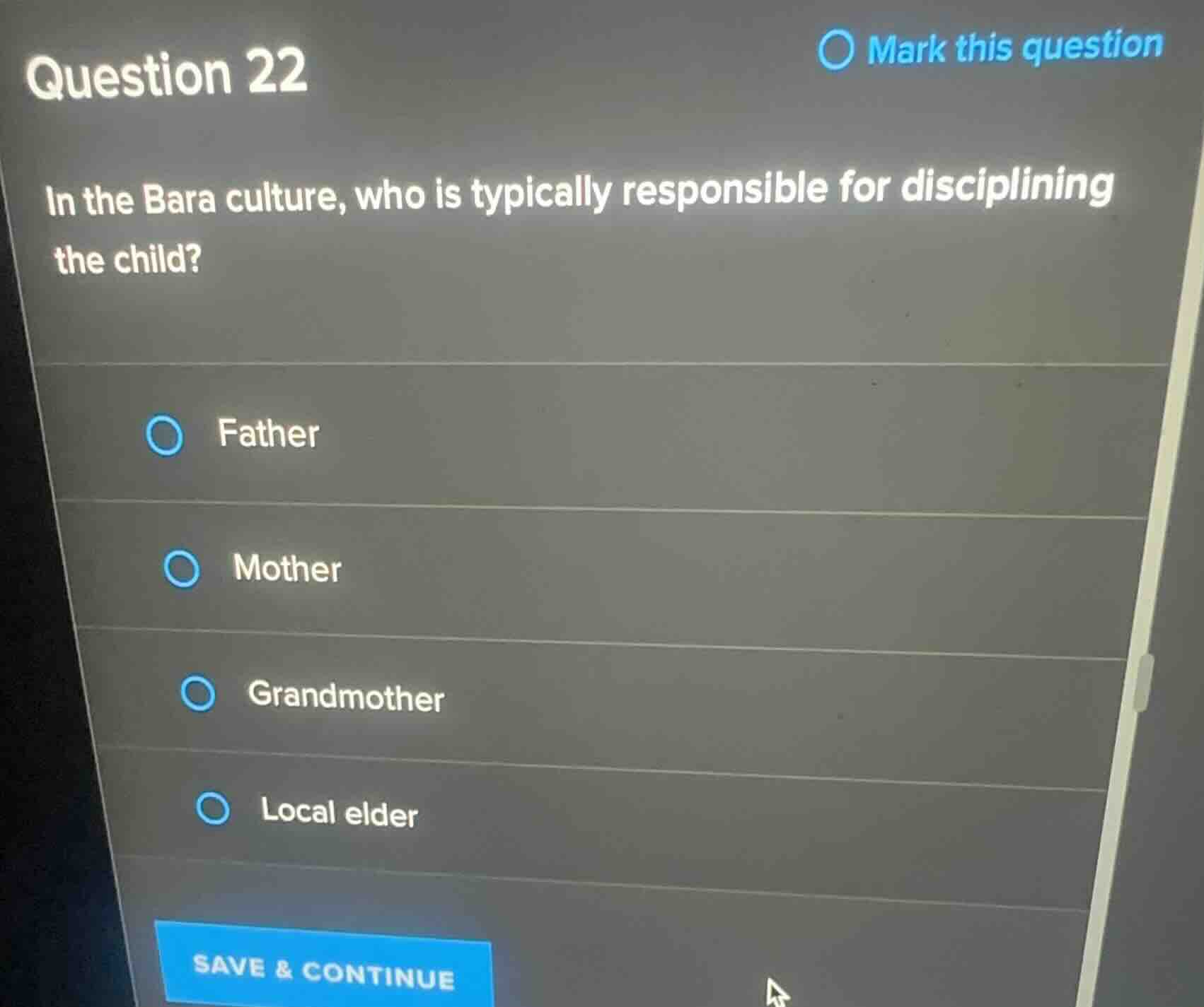 question 22 in the bara culture, who is typically responsible for disci…