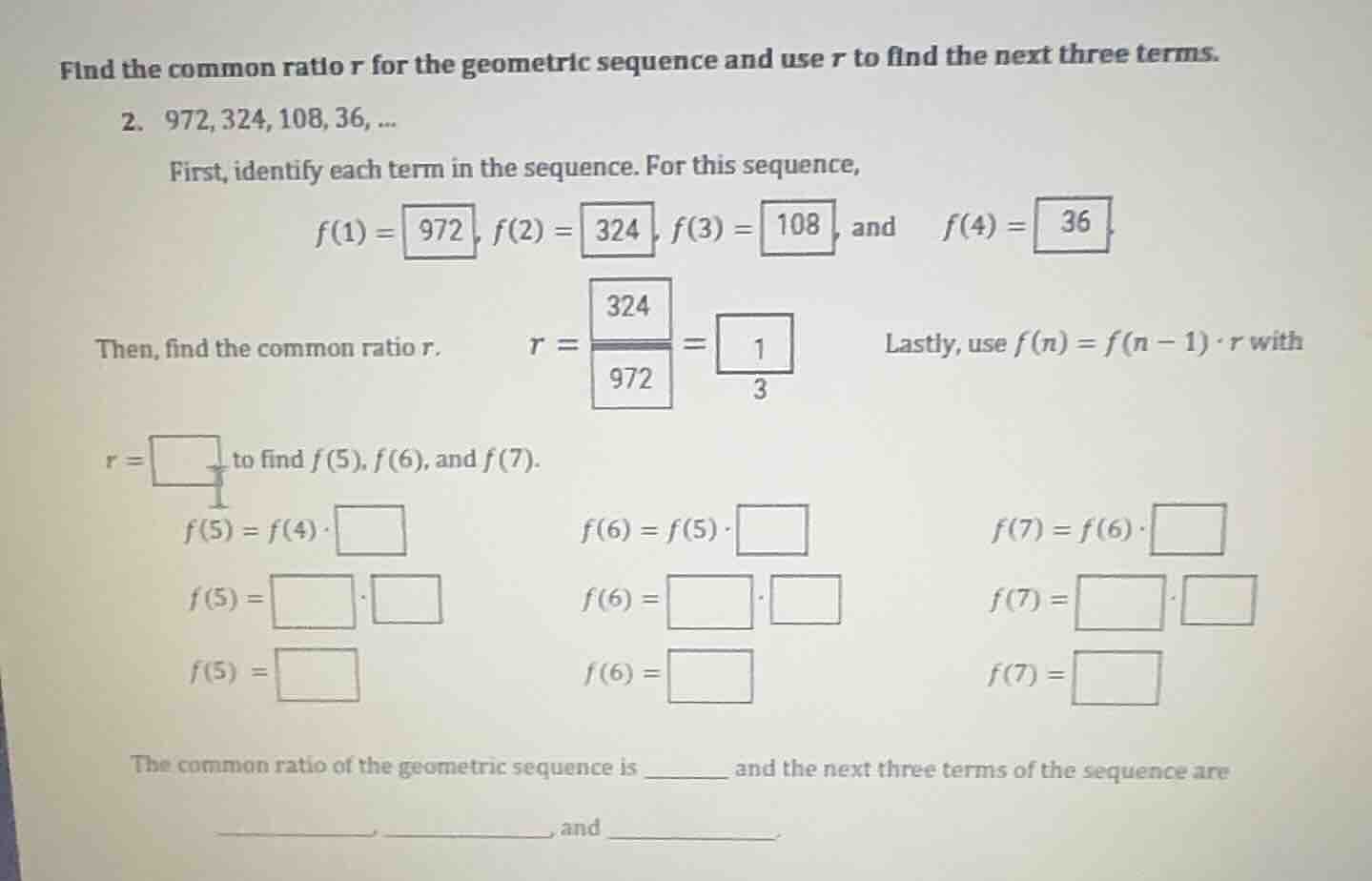 find the common ratio \\(r\\) for the geometric sequence and use \\(r\\…