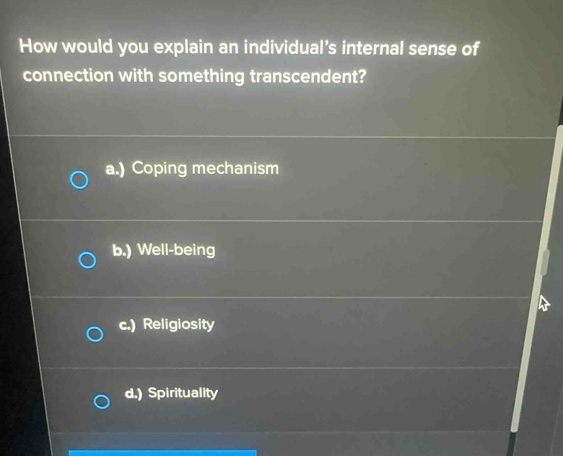 how would you explain an individuals internal sense of connection with …