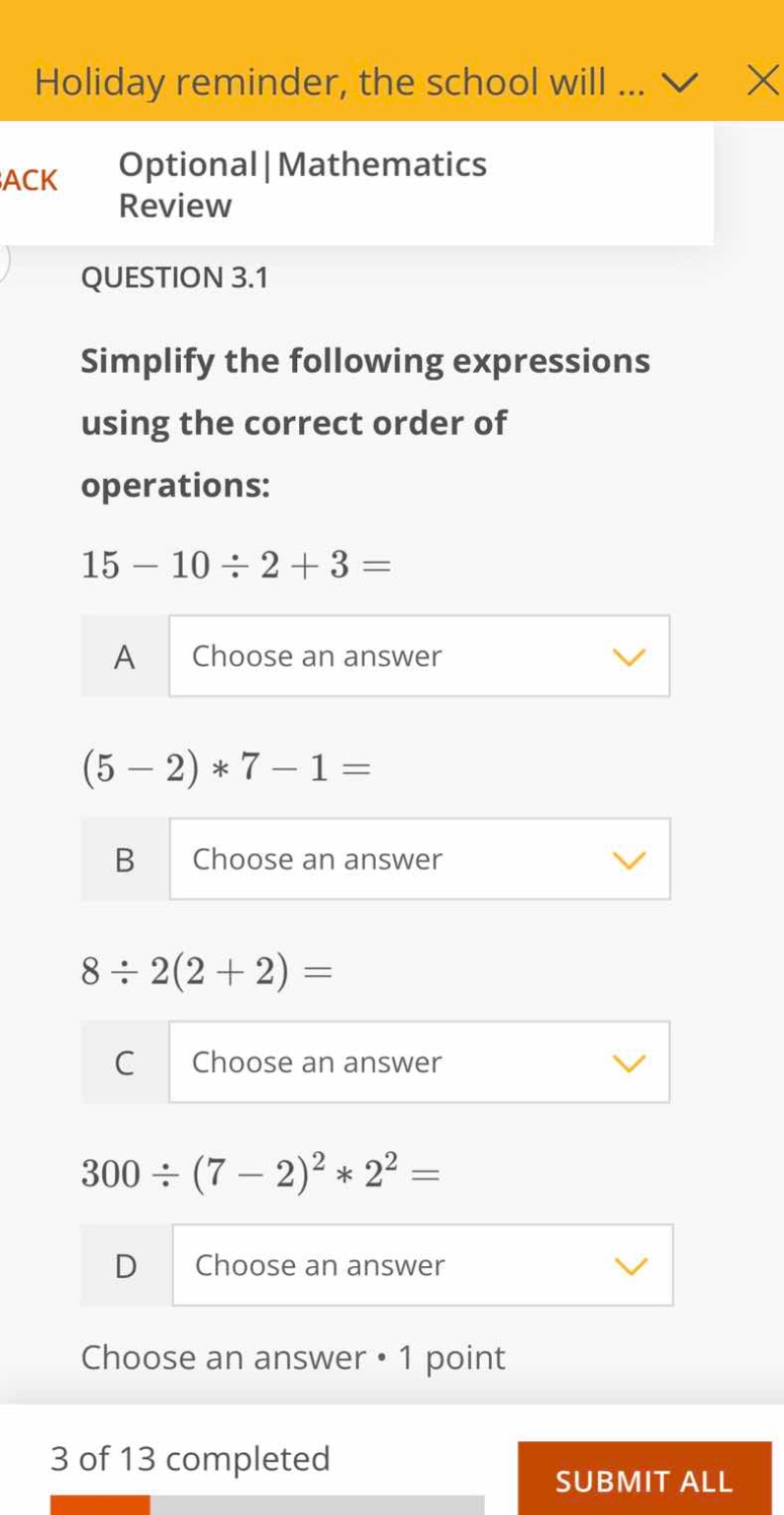 question 3.1 simplify the following expressions using the correct order…