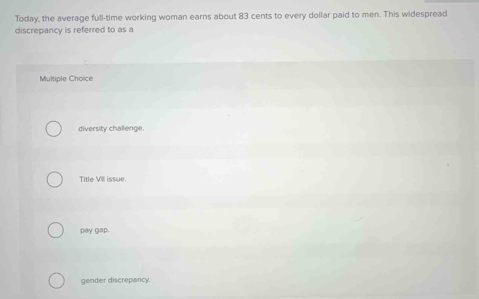 today, the average full-time working woman earns about 83 cents to ever…