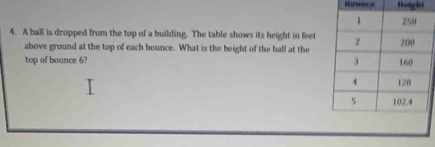 4. a ball is dropped from the top of a building. the table shows its he…