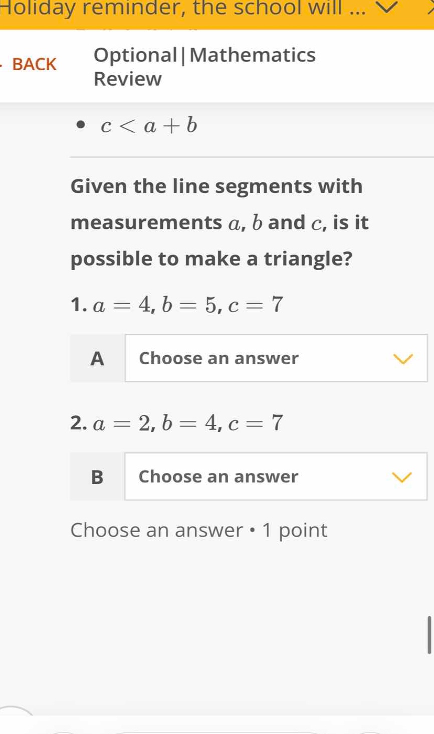 optional | mathematics review * \\(c < a + b\\) given the line segments…