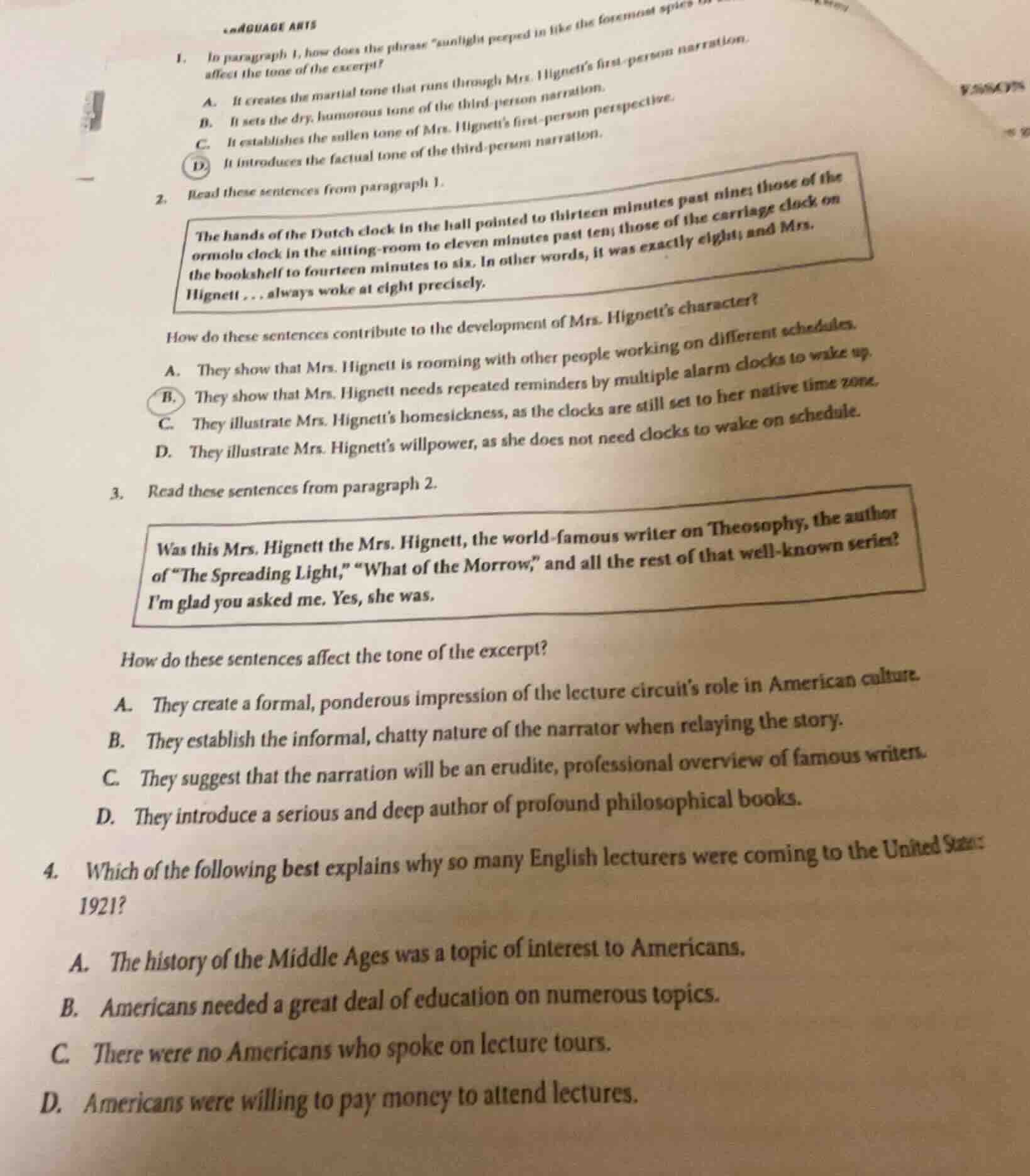 1. in paragraph 1, how does the phrase \sunlight peeped in like the for…