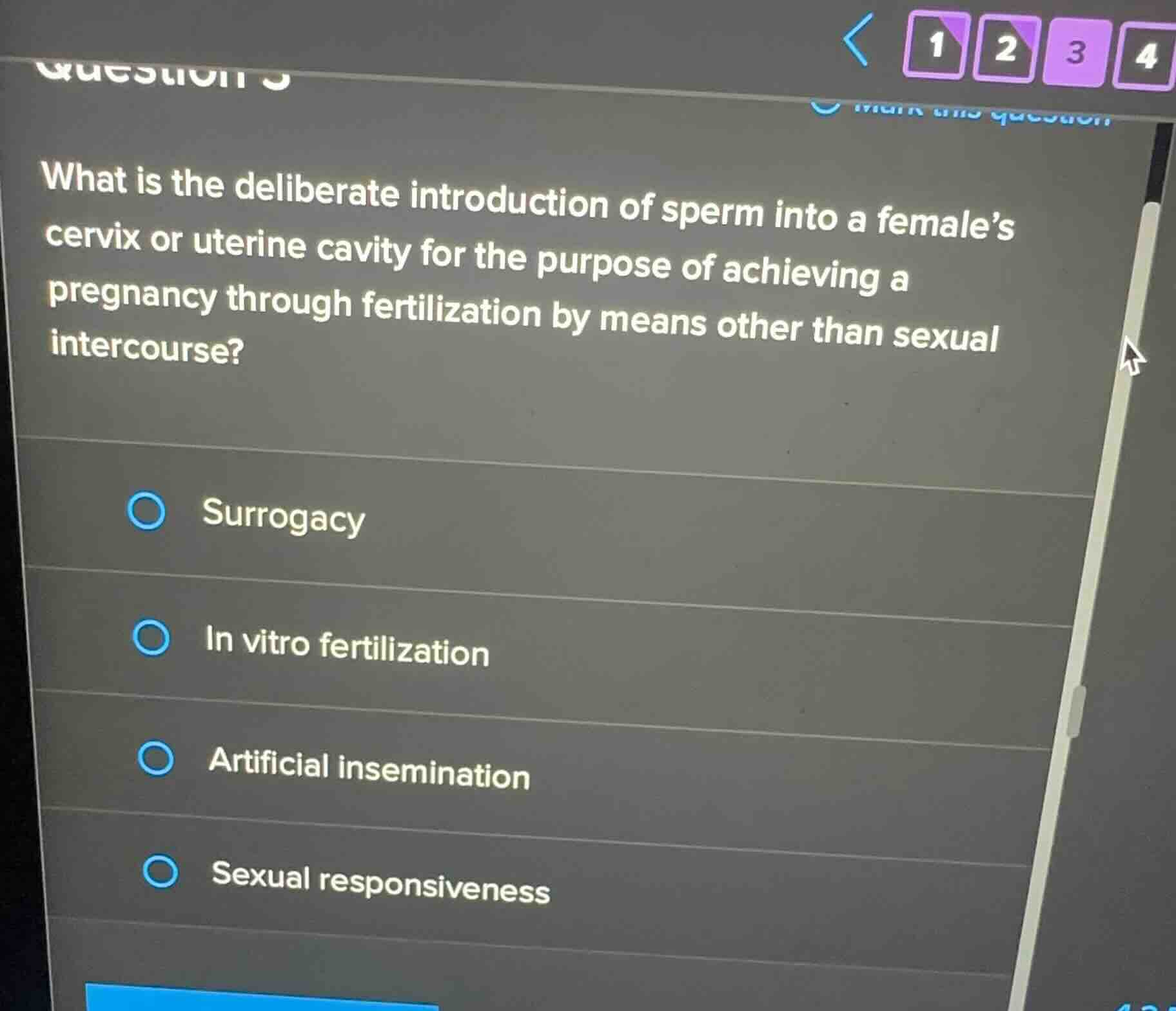 what is the deliberate introduction of sperm into a females cervix or u…