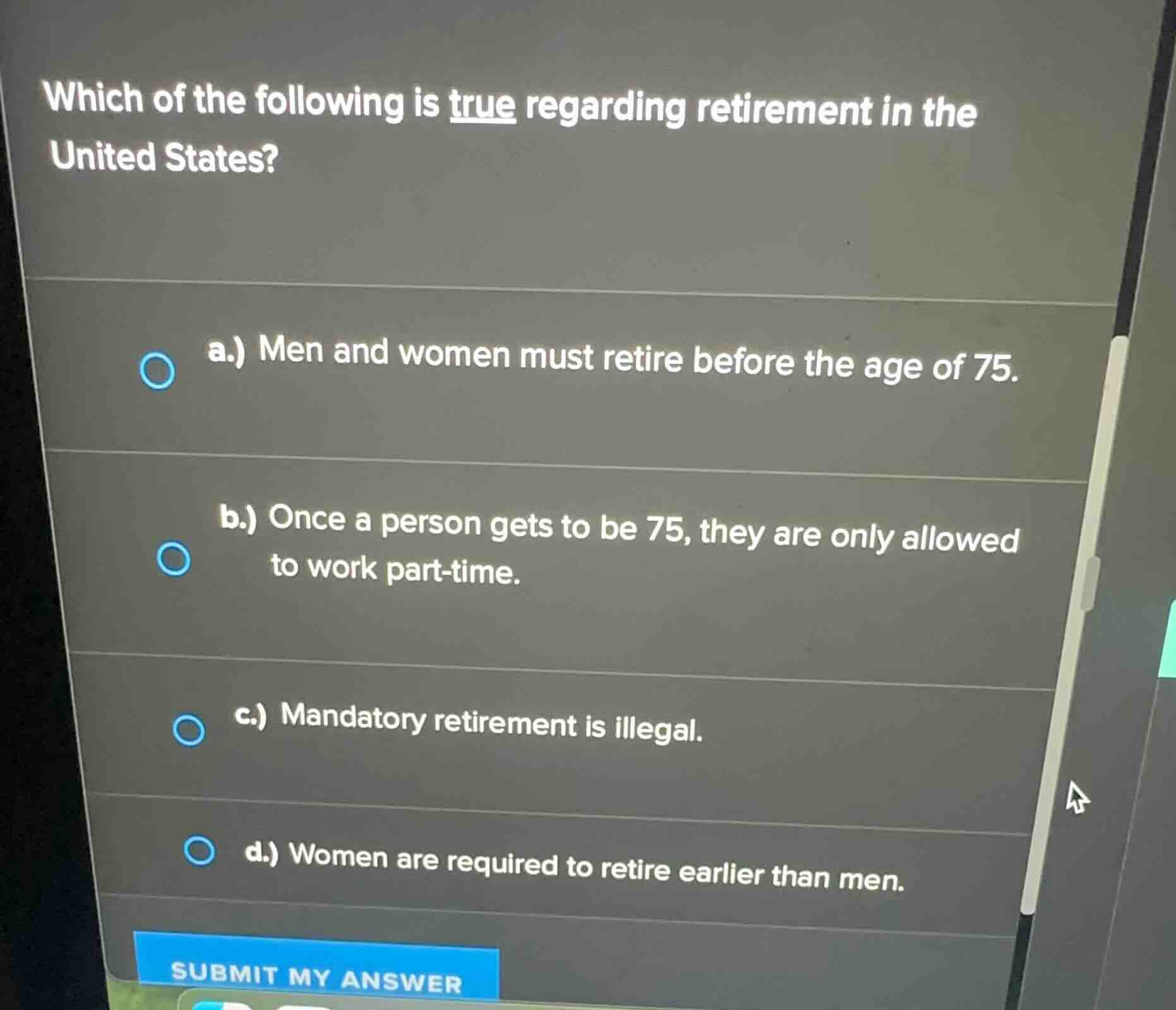 which of the following is true regarding retirement in the united state…