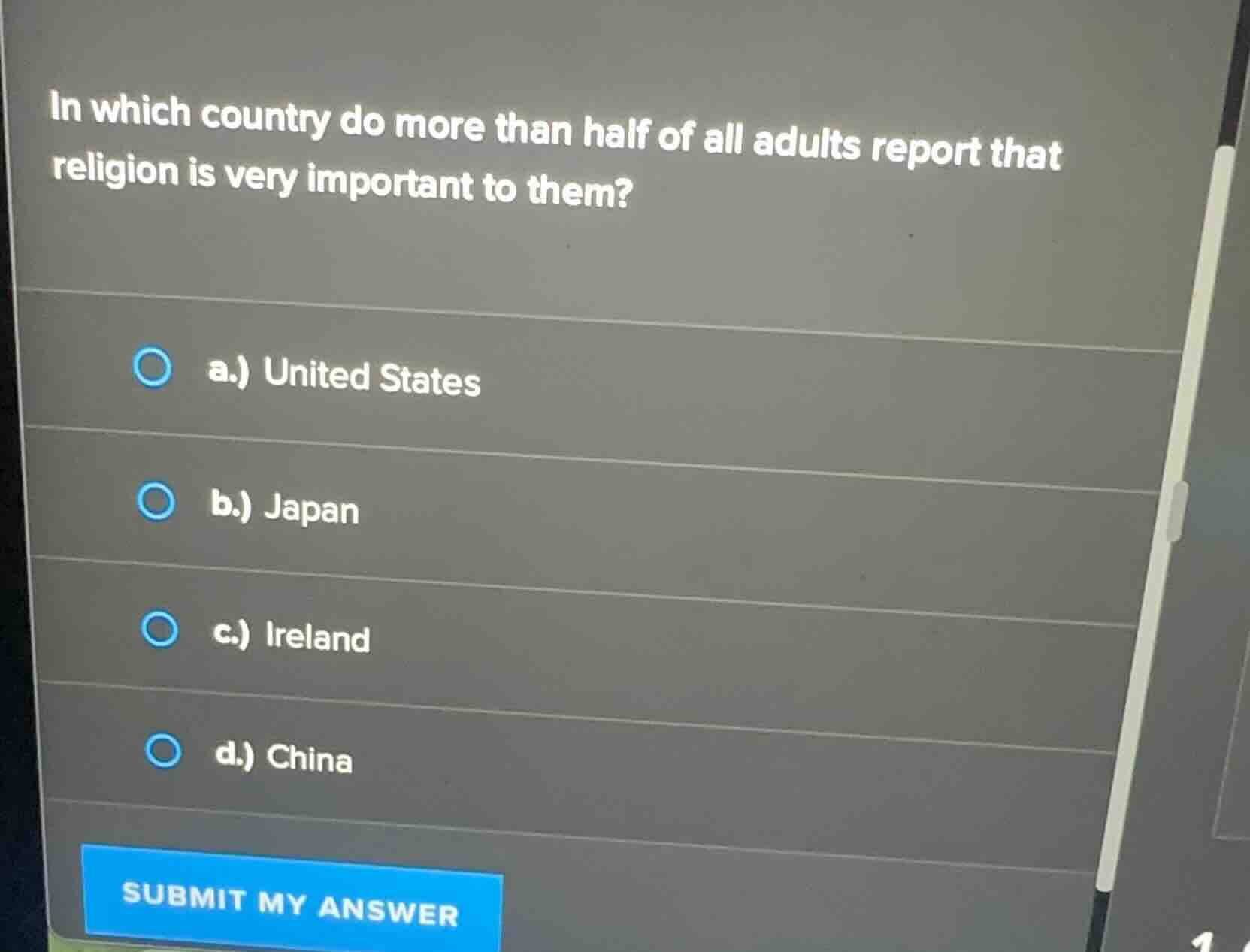in which country do more than half of all adults report that religion i…