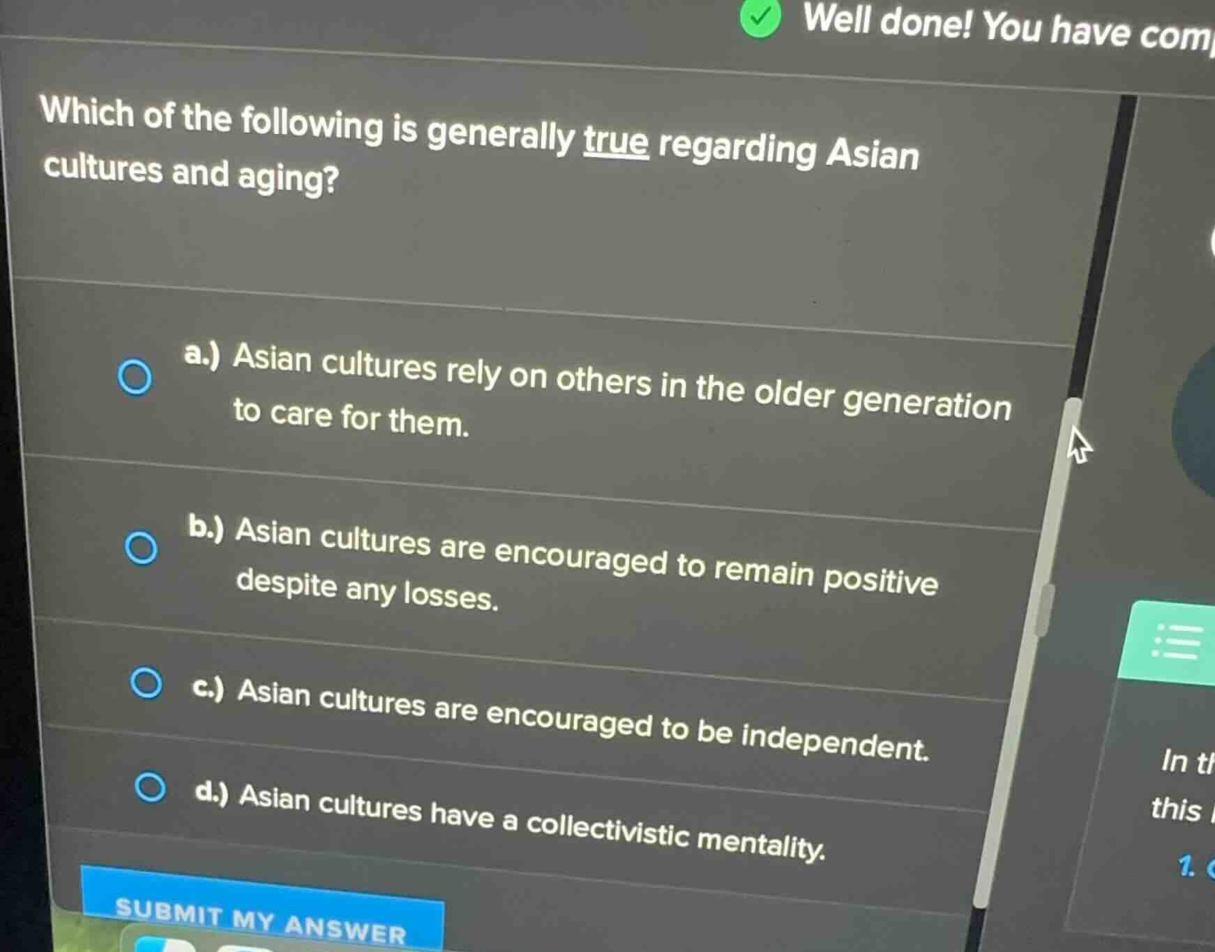 which of the following is generally true regarding asian cultures and a…