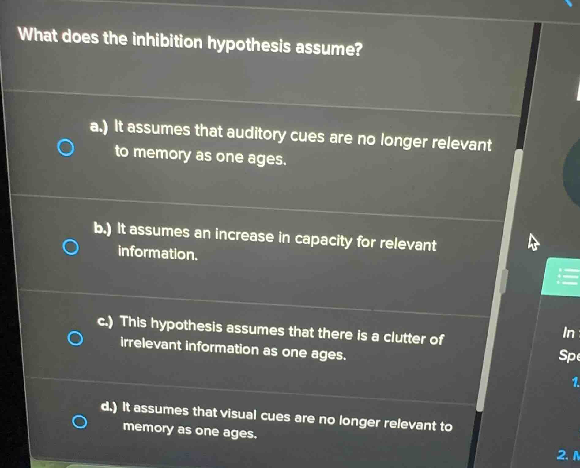 what does the inhibition hypothesis assume? a.) it assumes that auditor…