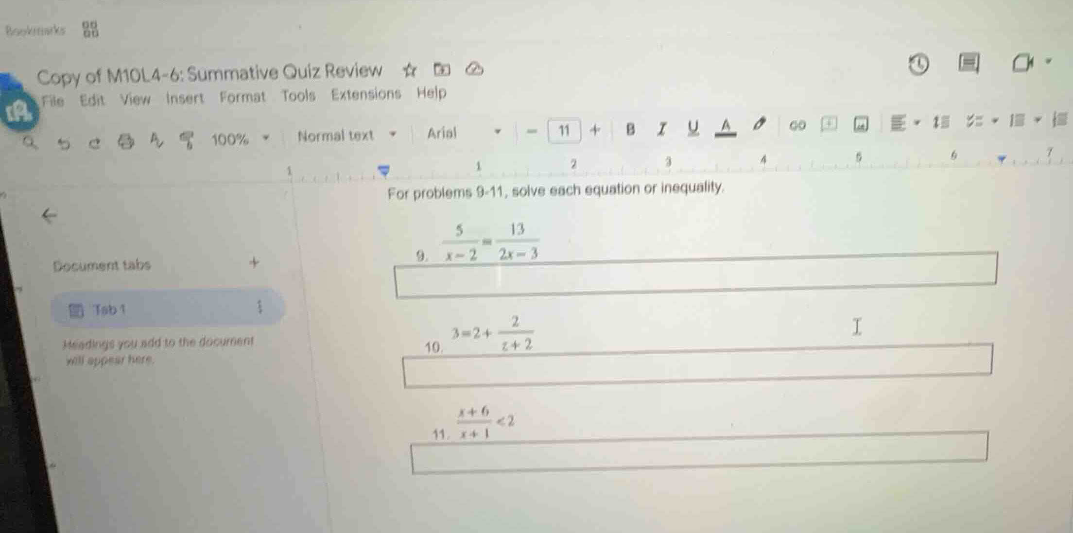 for problems 9-11, solve each equation or inequality. 9. \\(\\frac{5}{x…