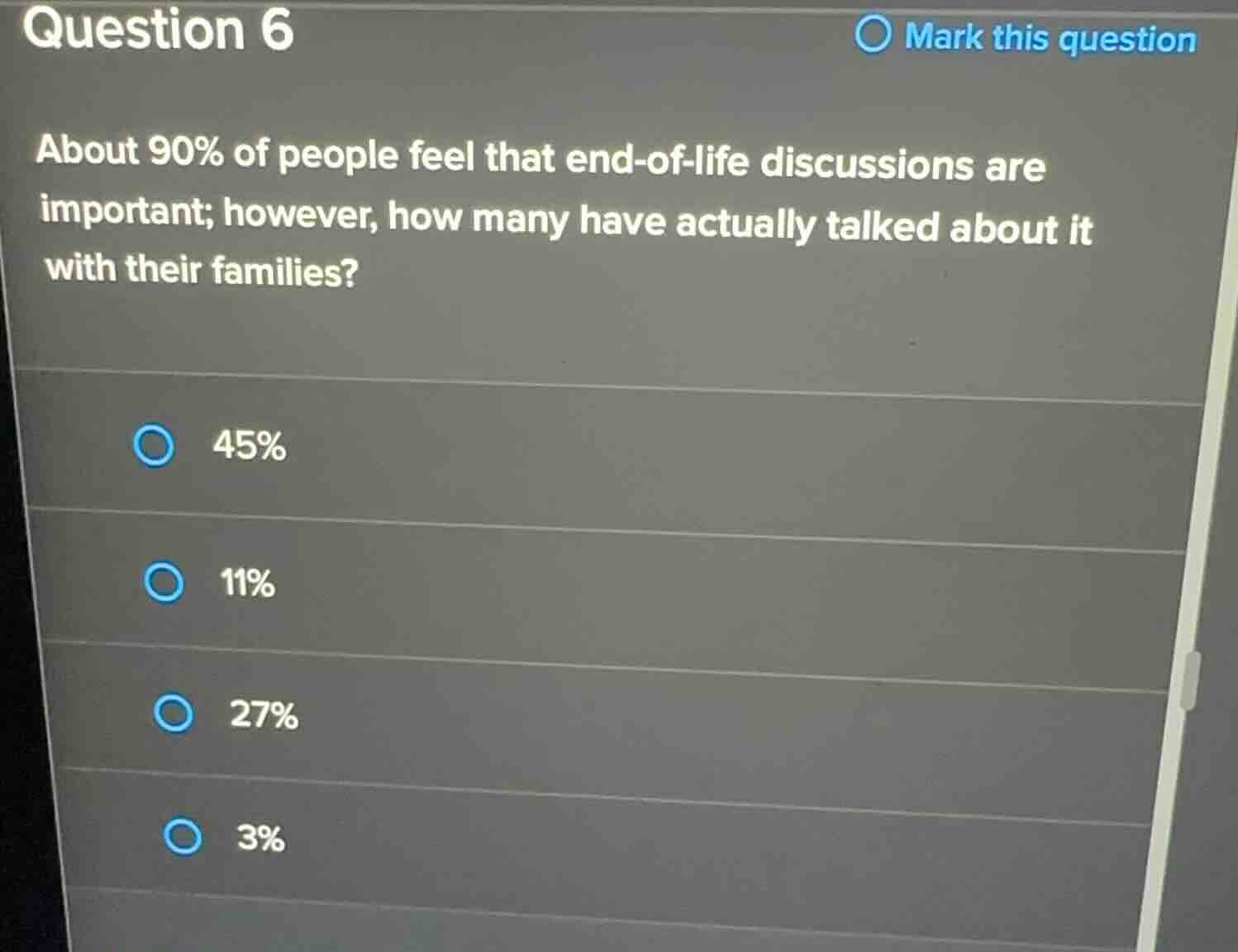 question 6 about 90% of people feel that end-of-life discussions are im…