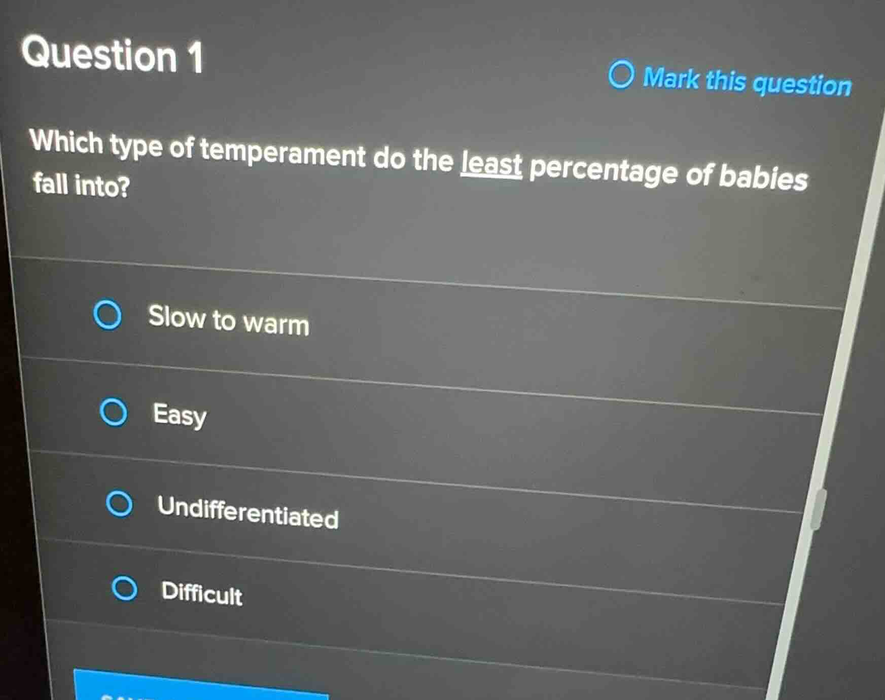 question 1 which type of temperament do the least percentage of babies …