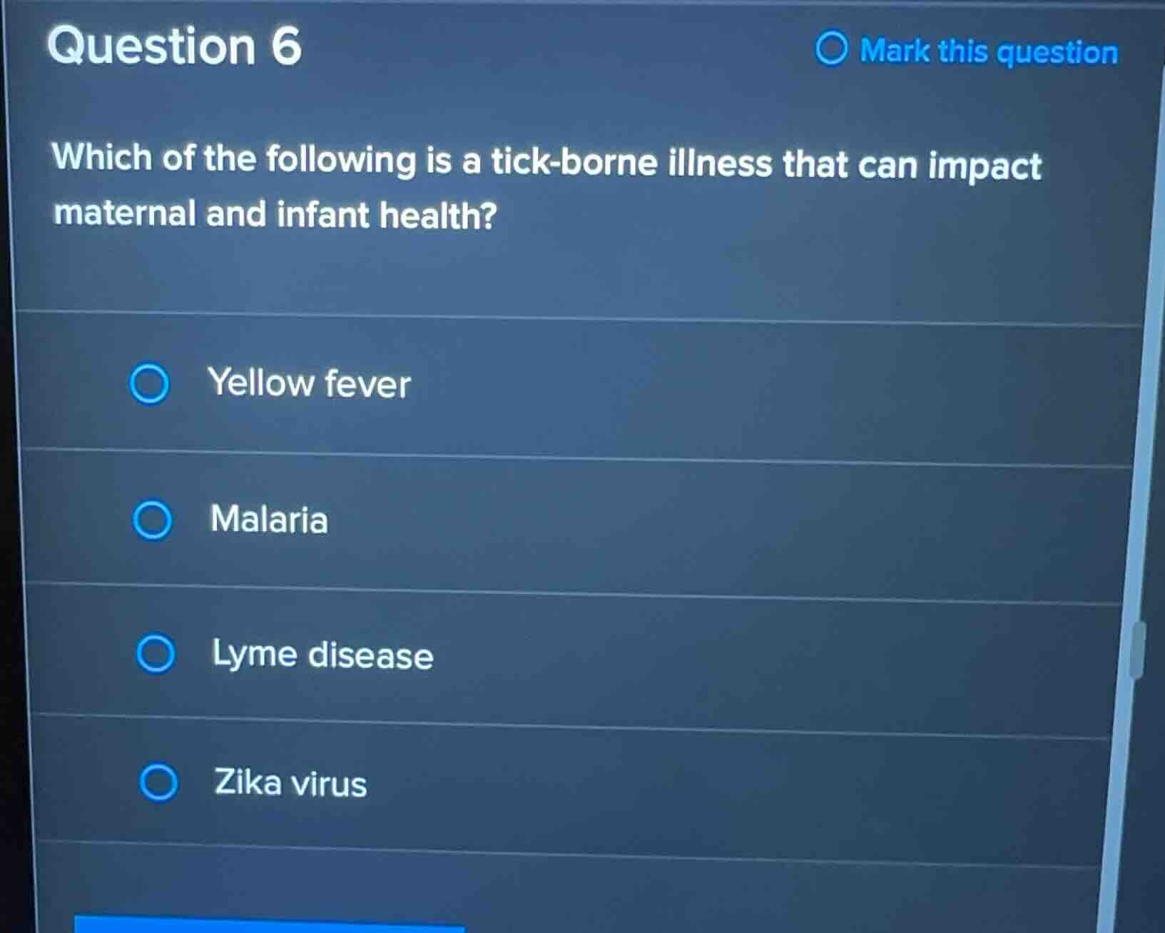question 6 which of the following is a tick-borne illness that can impa…