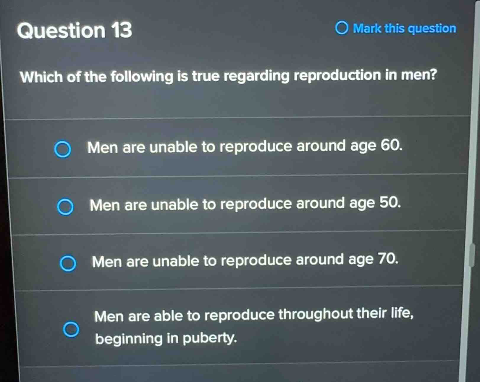 question 13 which of the following is true regarding reproduction in me…