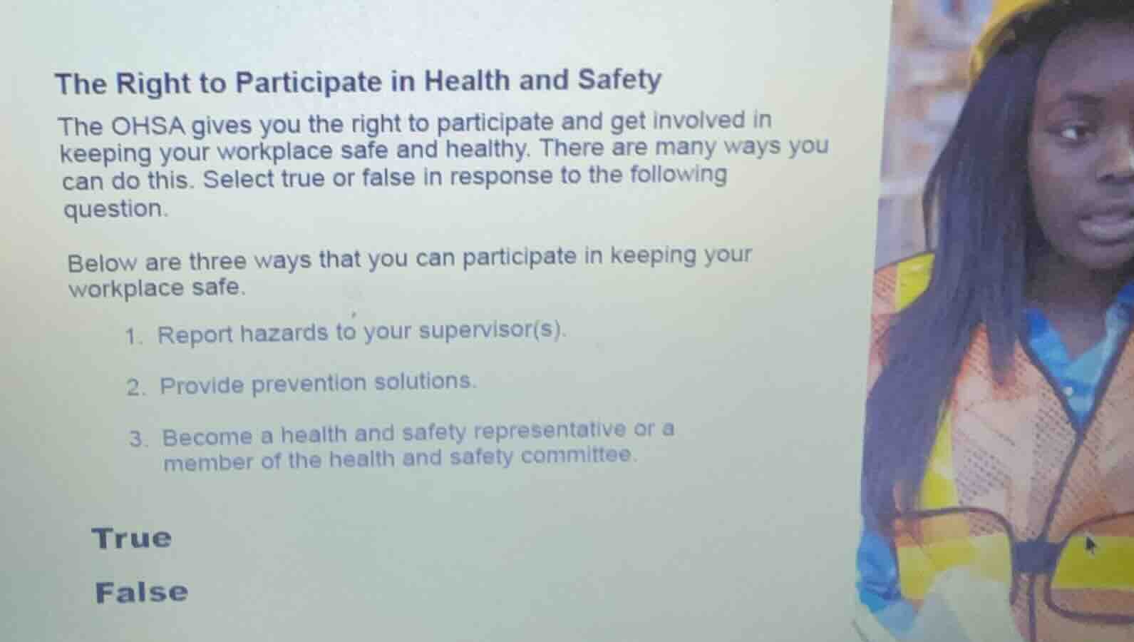 the right to participate in health and safety the ohsa gives you the ri…