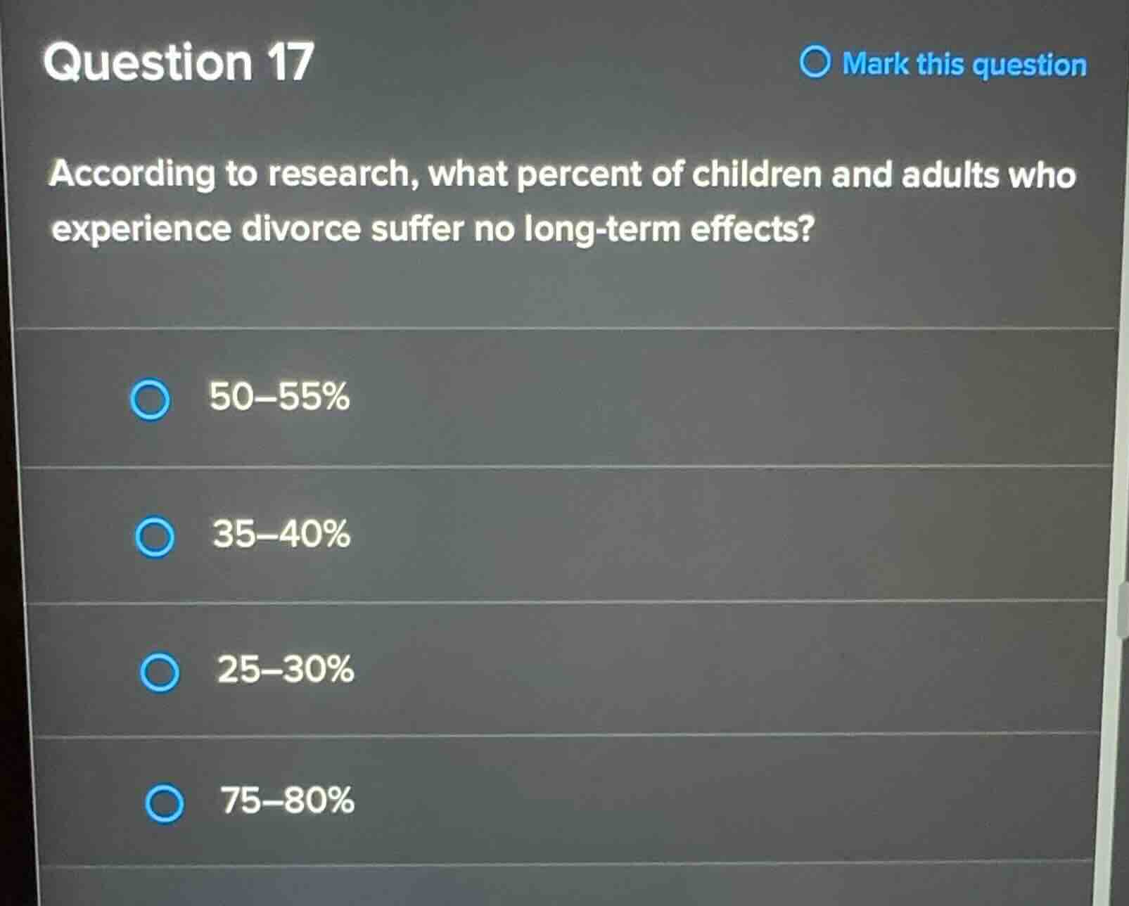 question 17 according to research, what percent of children and adults …