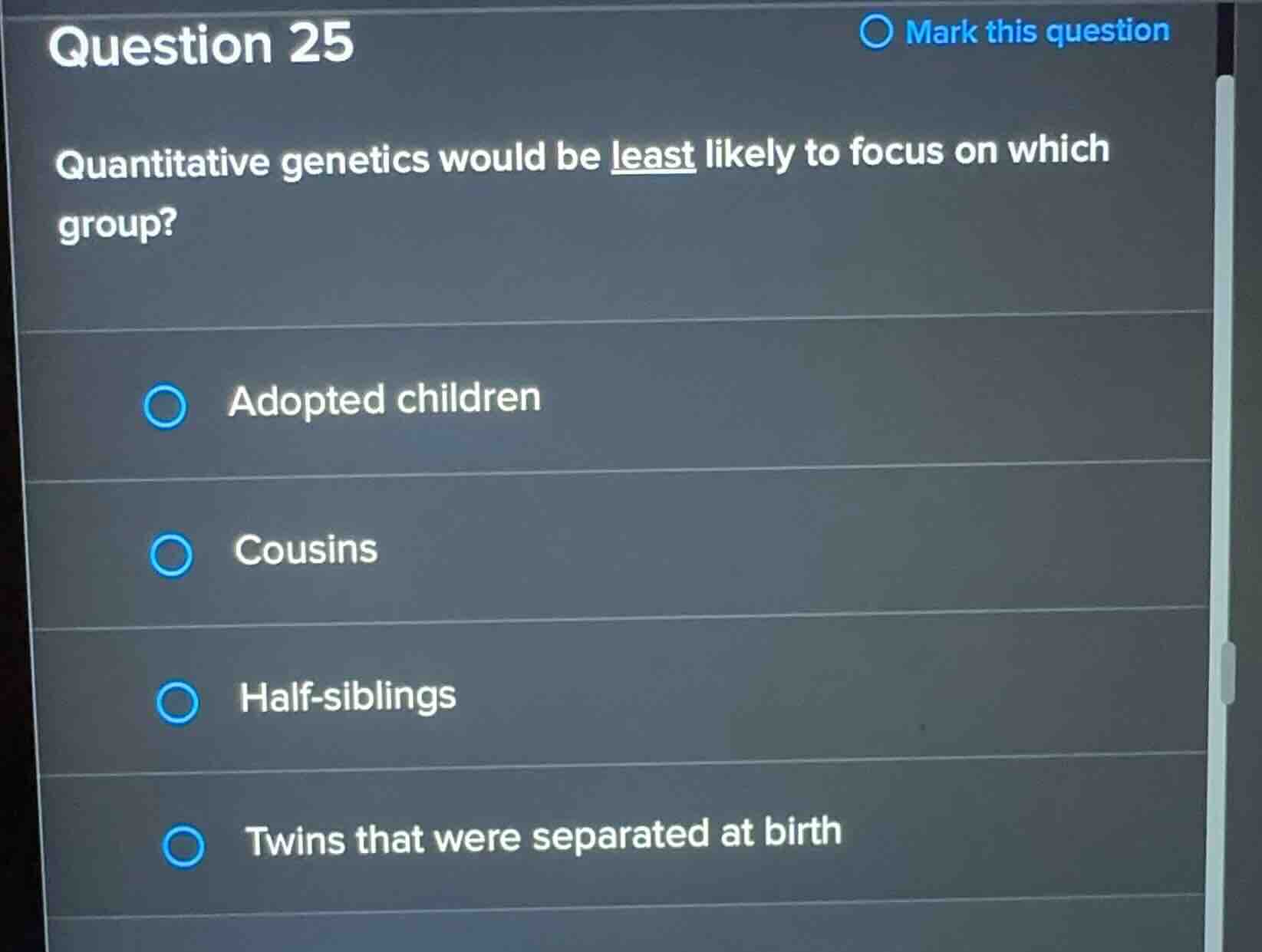 question 25 quantitative genetics would be least likely to focus on whi…