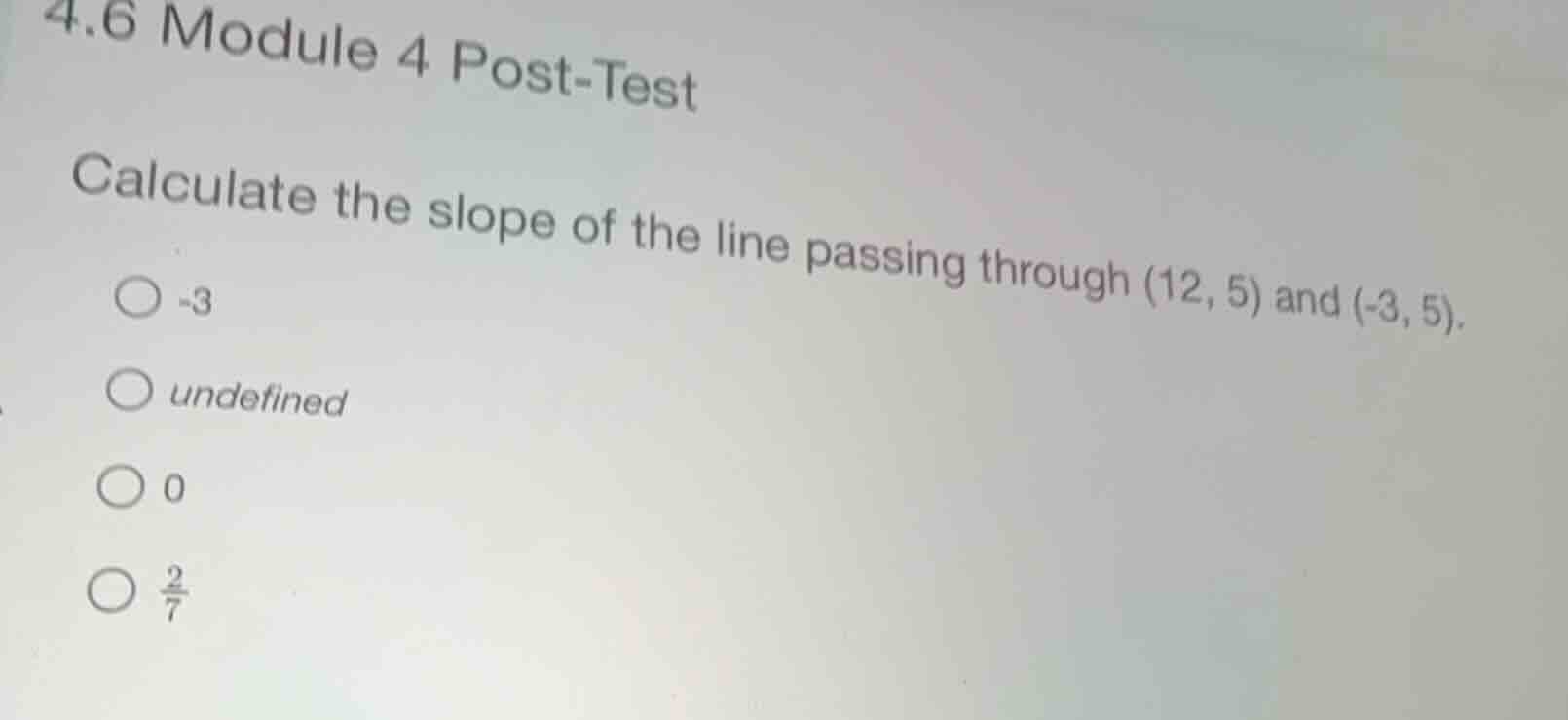 calculate the slope of the line passing through \\((12, 5)\\) and \\((-…