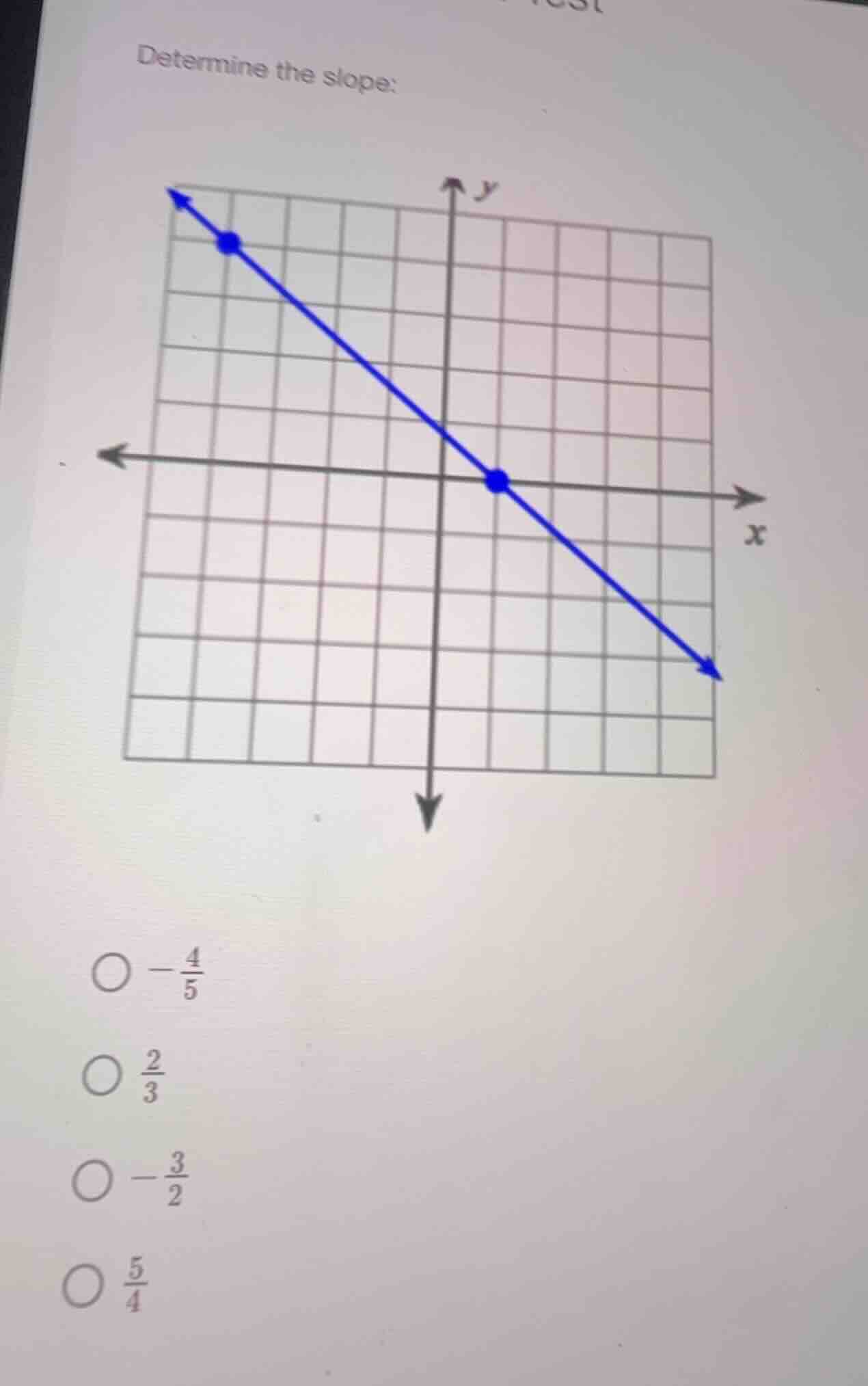 determine the slope: \\(-\\frac{4}{5}\\) \\(\\frac{2}{3}\\) \\(-\\frac{…