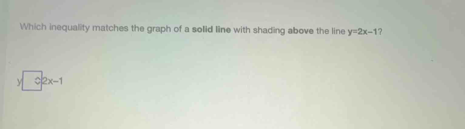 which inequality matches the graph of a solid line with shading above t…