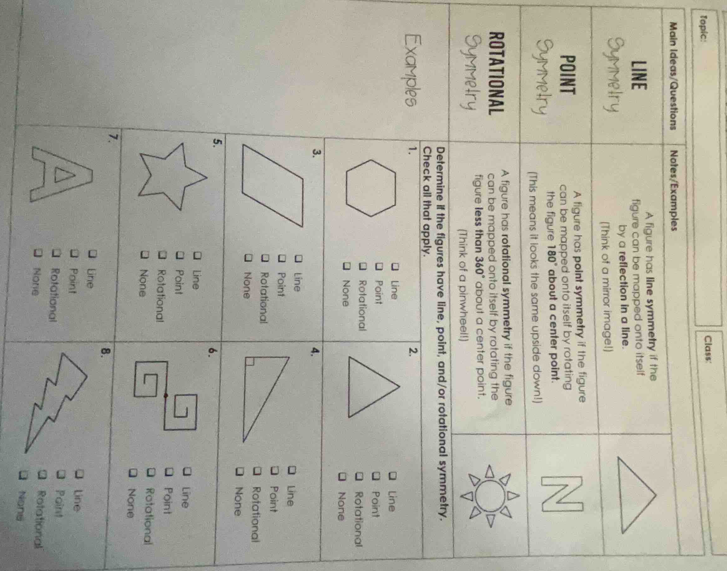 topic: class: main ideas/questions | notes/examples line symmetry | a f…