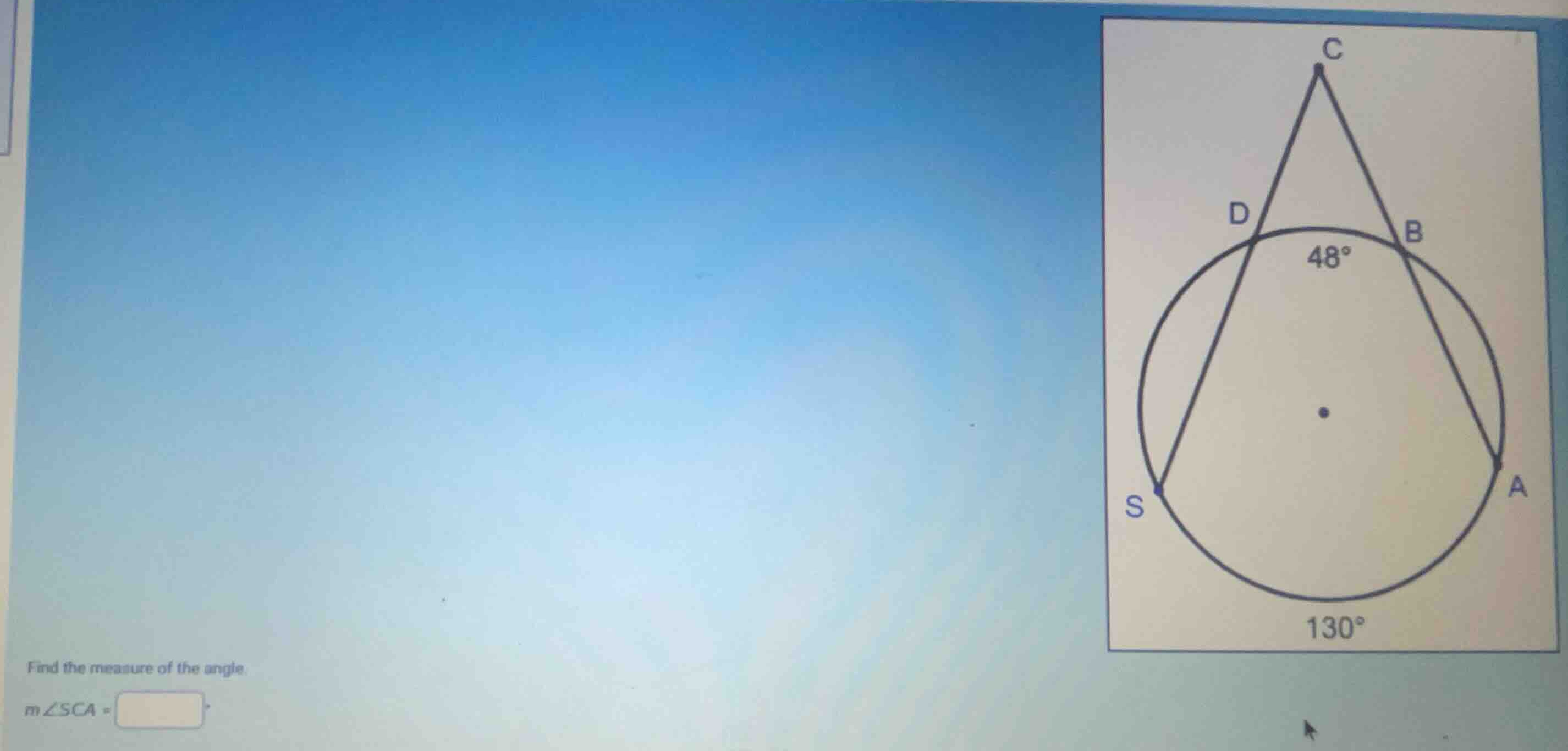 find the measure of the angle. \\(m\\angle sca =\\)