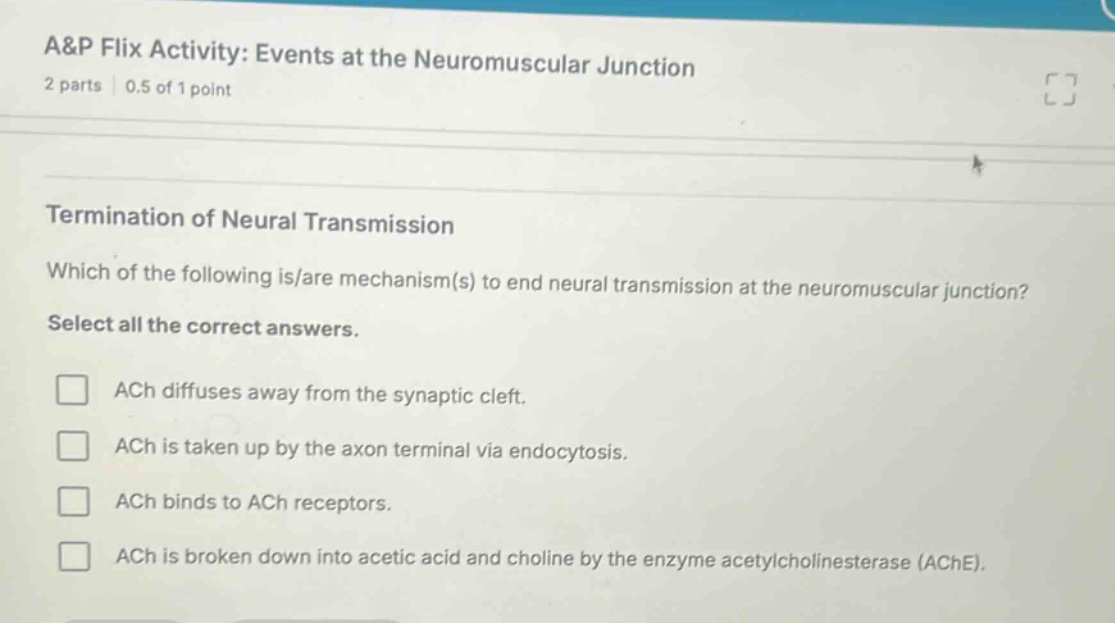 a&p flix activity: events at the neuromuscular junction 2 parts | 0.5 o…