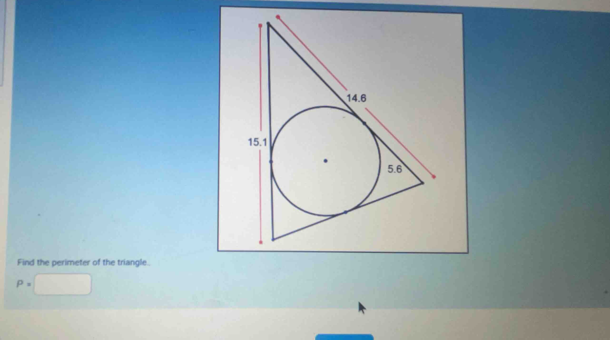 find the perimeter of the triangle. \\(p =\\)