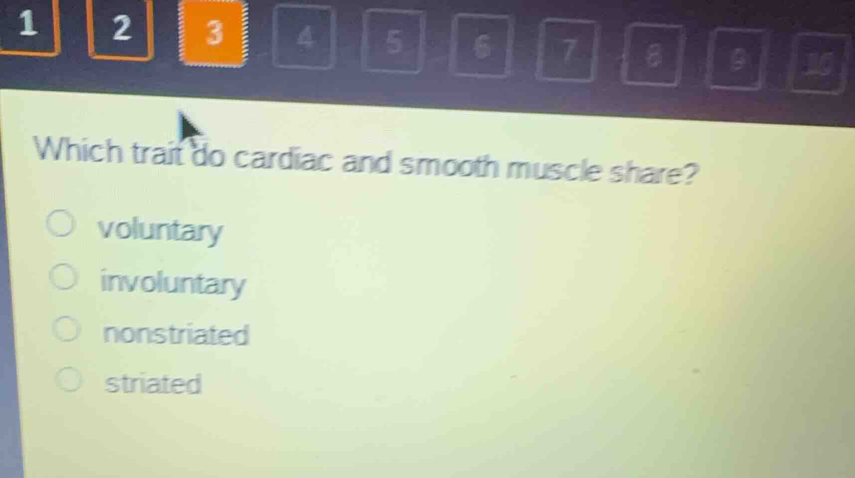 which trait do cardiac and smooth muscle share? voluntary involuntary n…