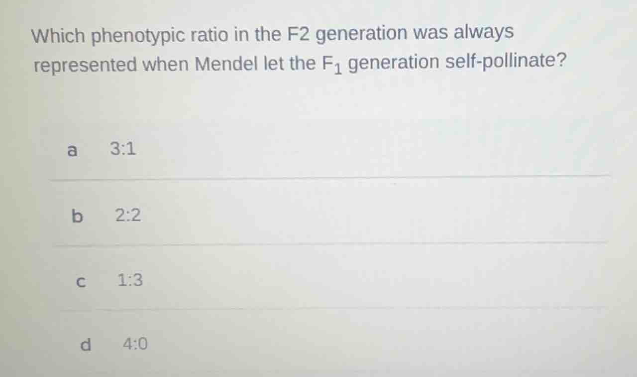 which phenotypic ratio in the \\(f_2\\) generation was always represent…