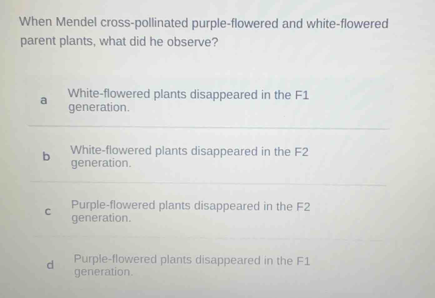 when mendel cross-pollinated purple-flowered and white-flowered parent …