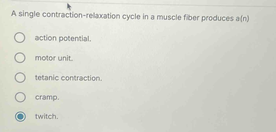a single contraction-relaxation cycle in a muscle fiber produces a(n) a…