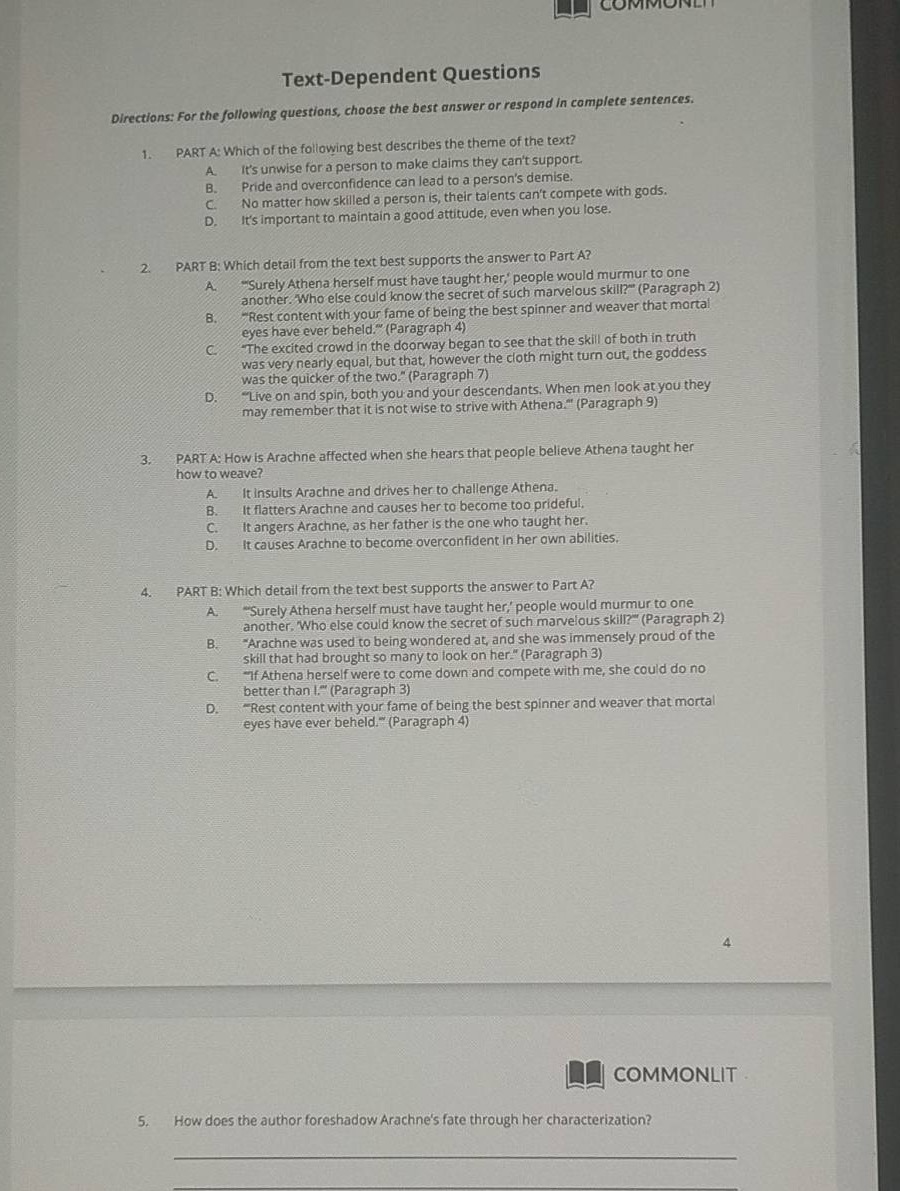 text-dependent questions directions: for the following questions, choos…