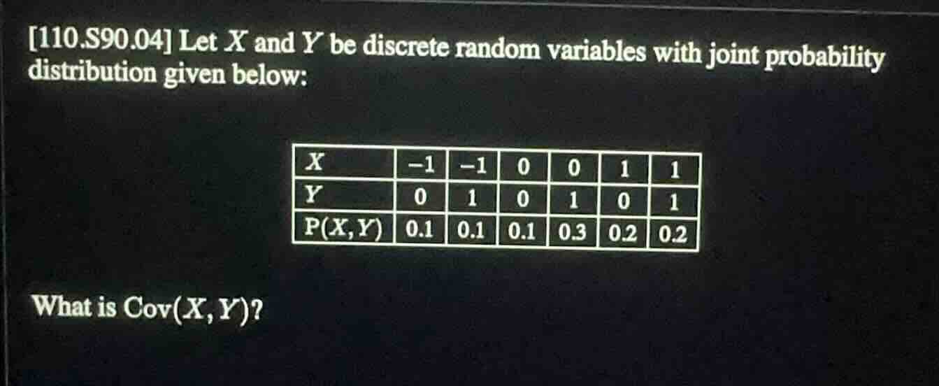 110.s90.04 let \\(x\\) and \\(y\\) be discrete random variables with jo…