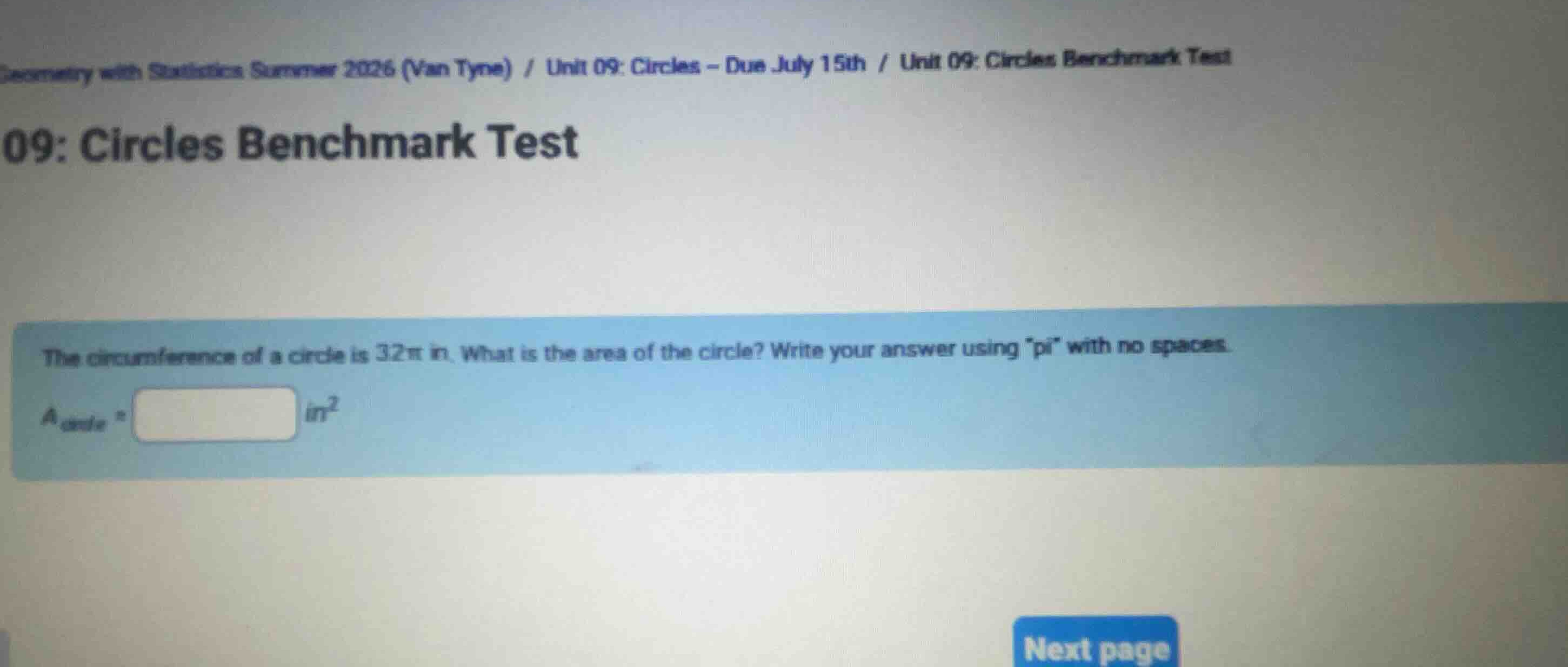 the circumference of a circle is \\(32\\pi\\) in. what is the area of t…