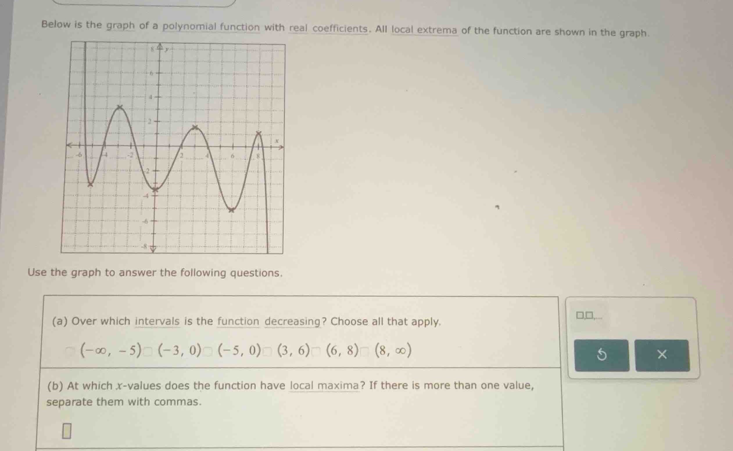 below is the graph of a polynomial function with real coefficients. all…