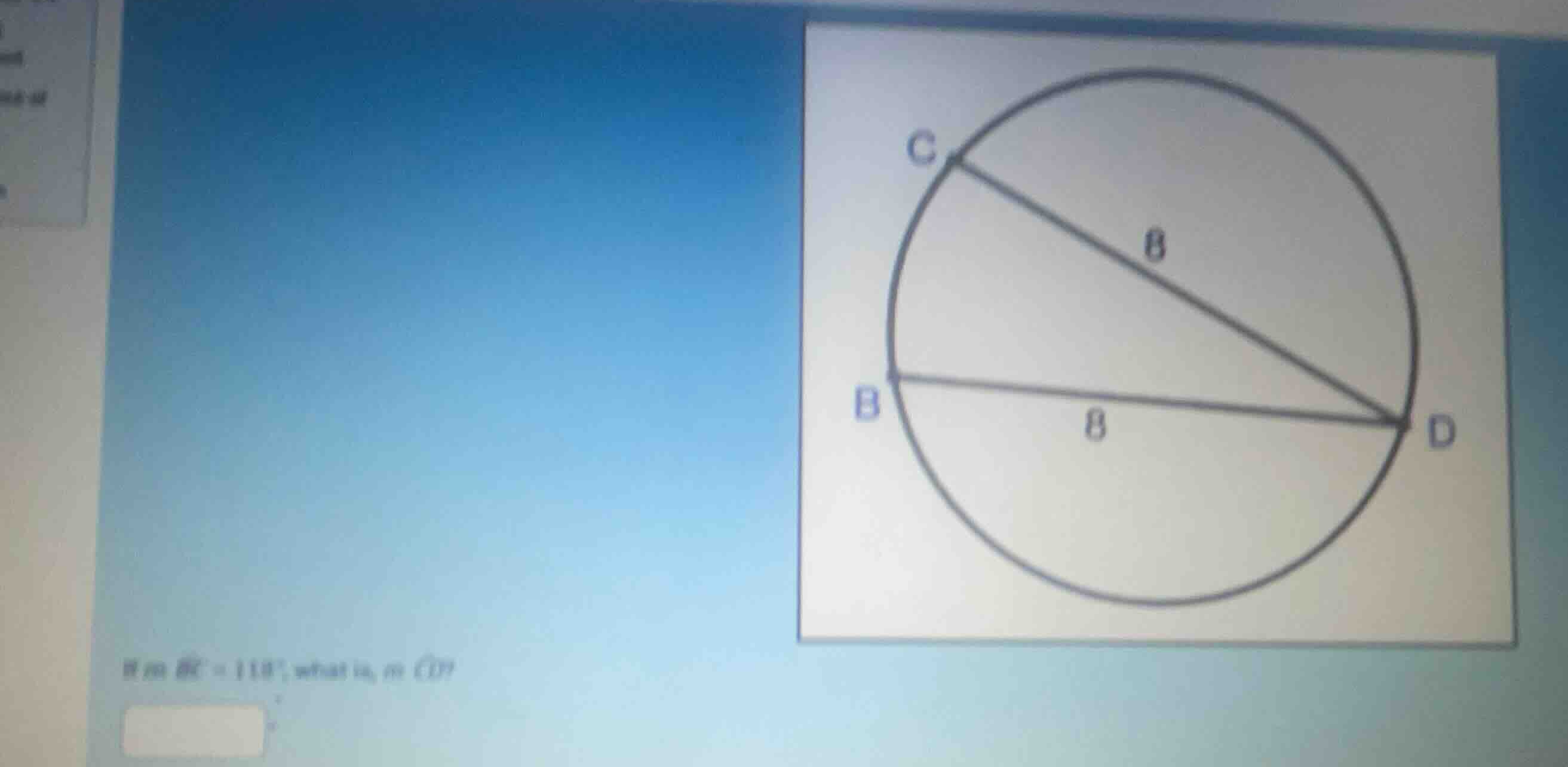 if \\(m \\widehat{bc} = 118^{\\circ}\\), what is \\(m \\widehat{cd}\\)?