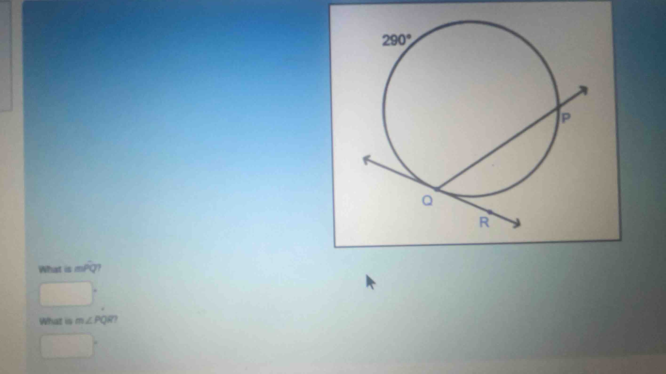 what is \\(m\\widehat{pq}\\)? what is \\(m\\angle pqr\\)?