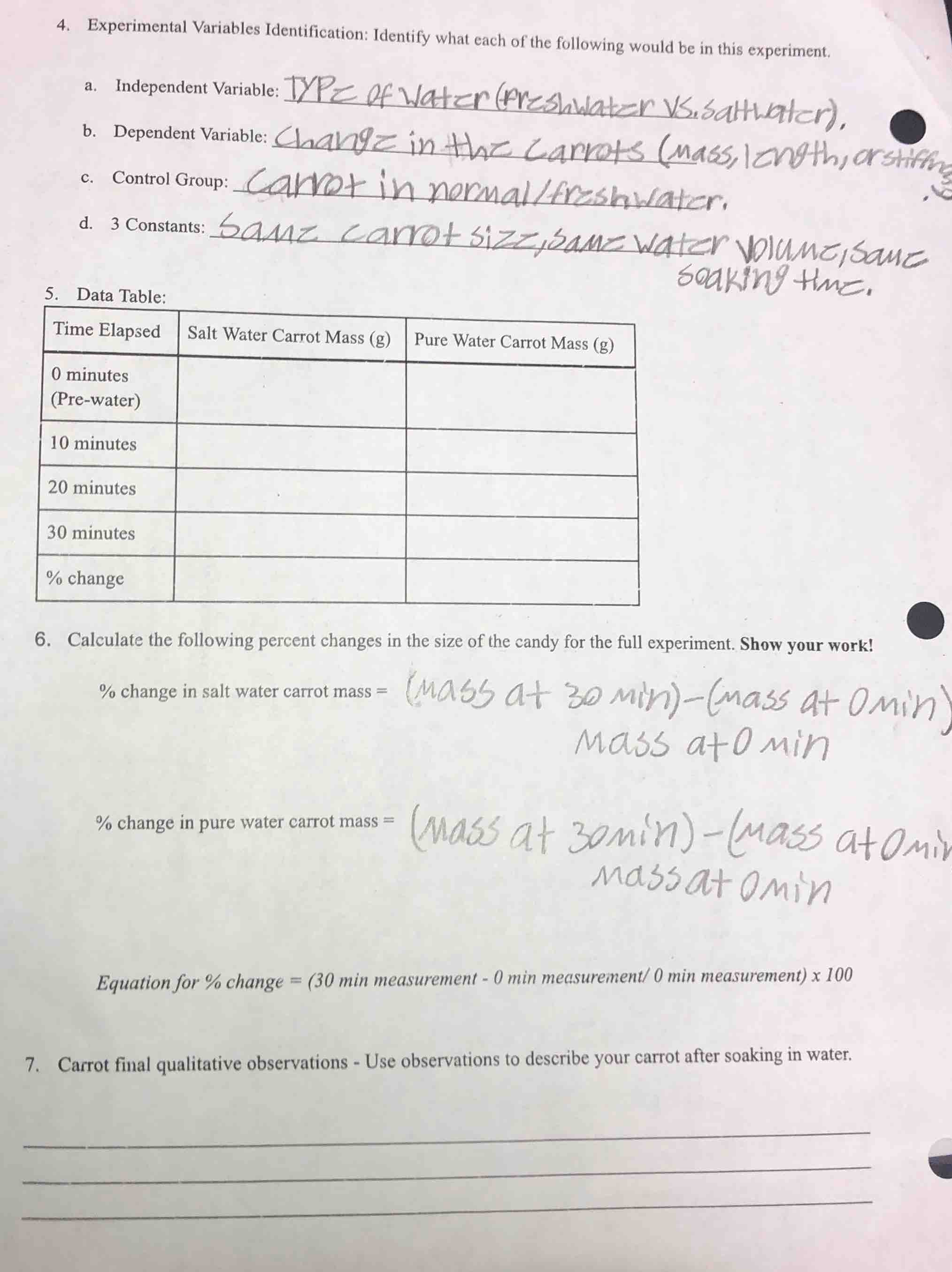 4. experimental variables identification: identify what each of the fol…