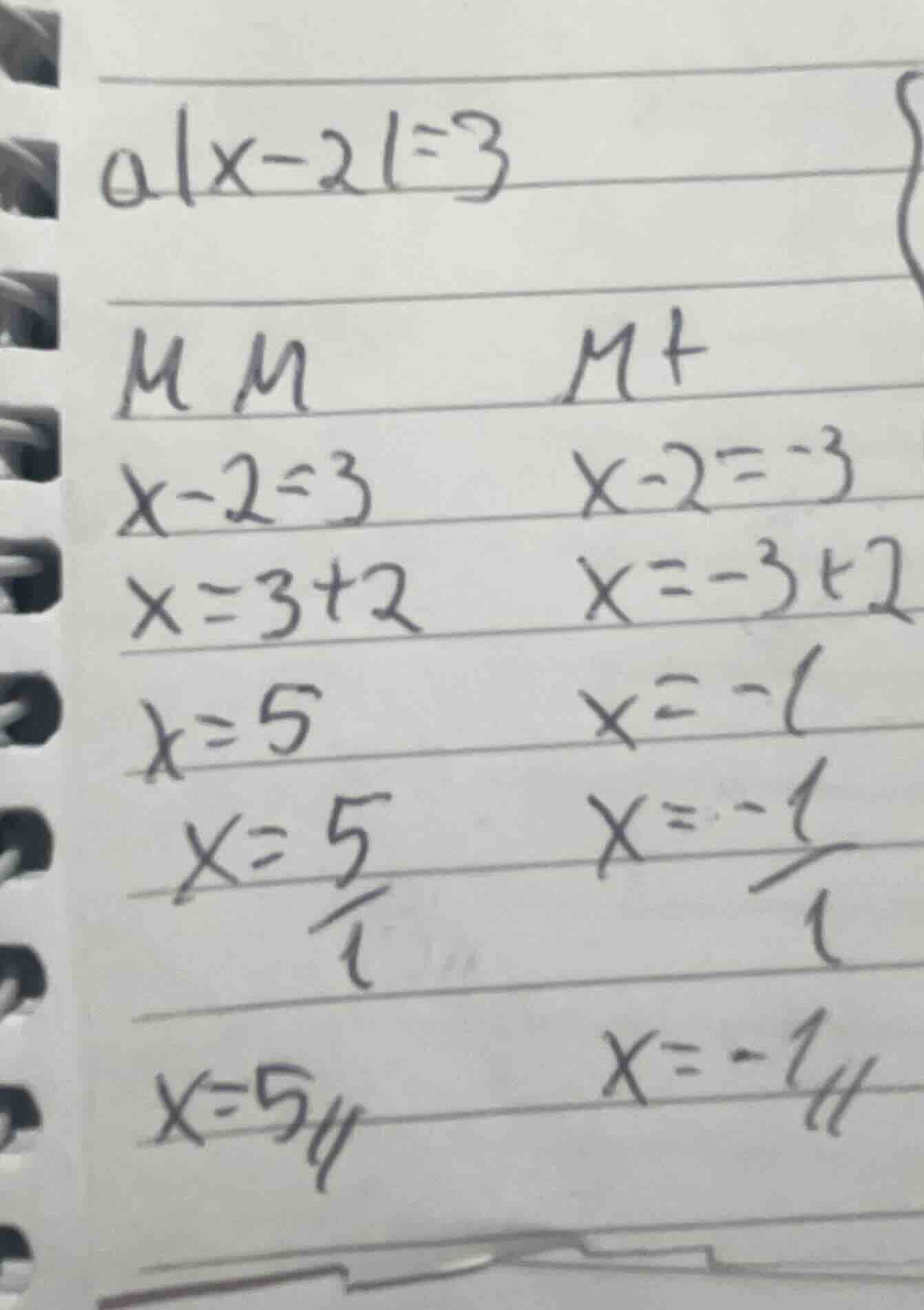 a) \\(|x-2|=3\\)