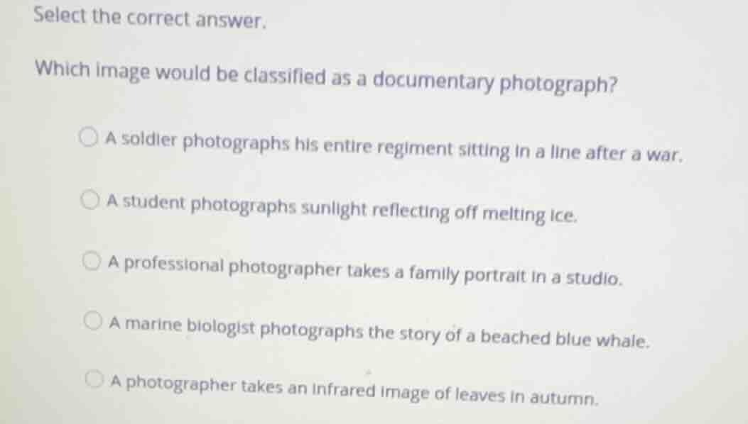 select the correct answer. which image would be classified as a documen…