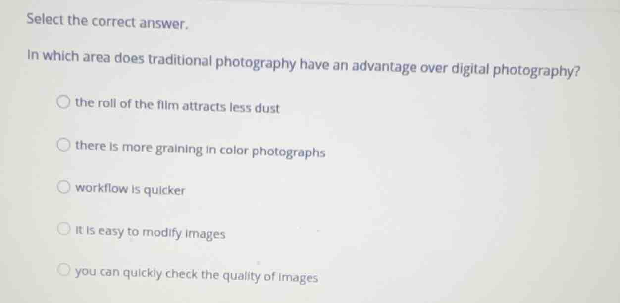 select the correct answer. in which area does traditional photography h…