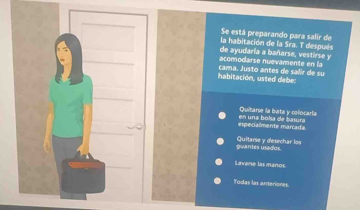 se está preparando para salir de la habitación de la sra. t después de …