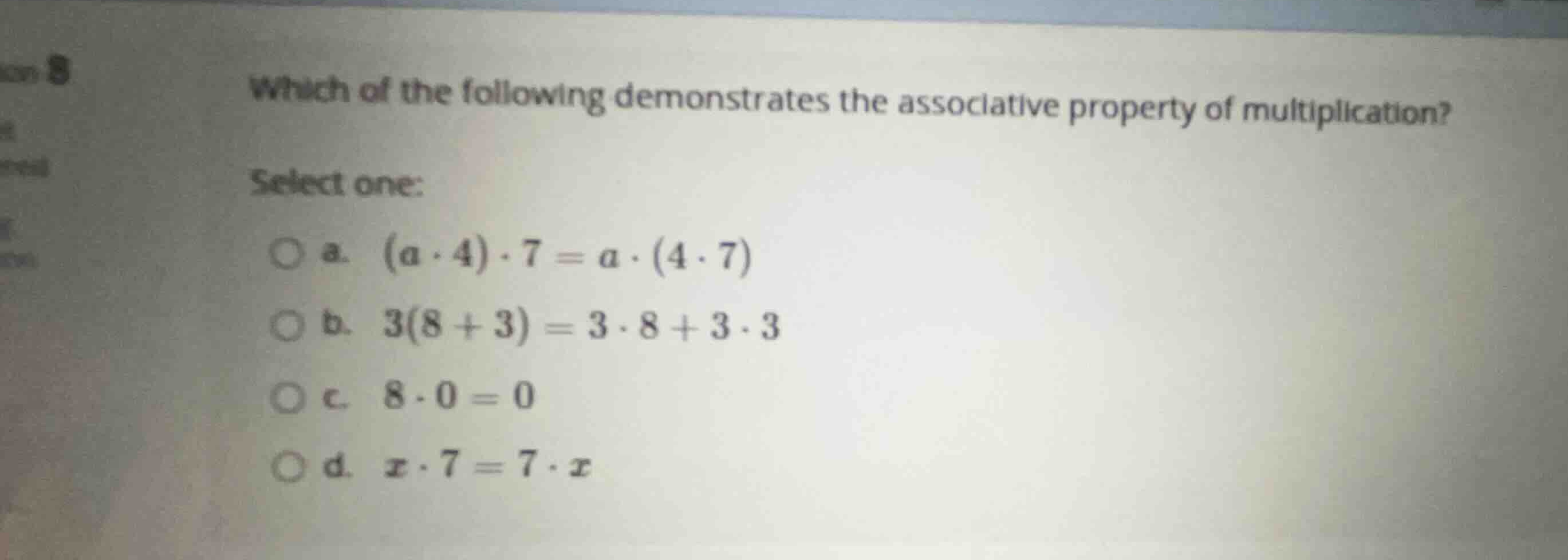 which of the following demonstrates the associative property of multipl…