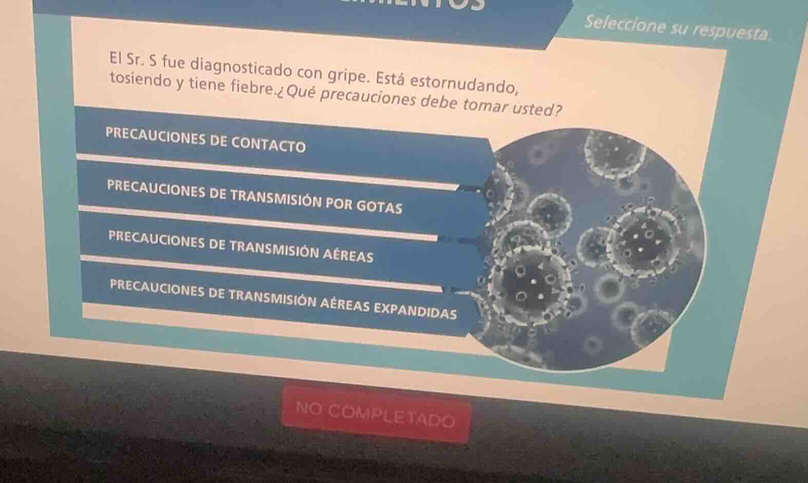 seleccione su respuesta. el sr. s fue diagnosticado con gripe. está est…