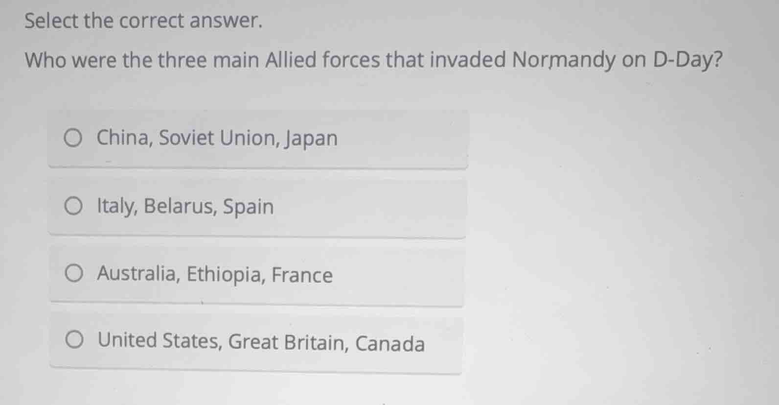 select the correct answer. who were the three main allied forces that i…