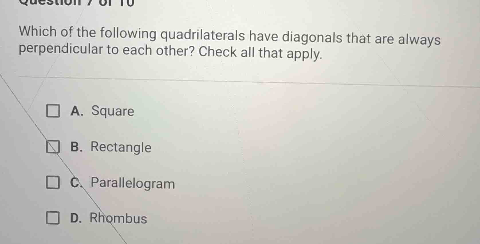which of the following quadrilaterals have diagonals that are always pe…