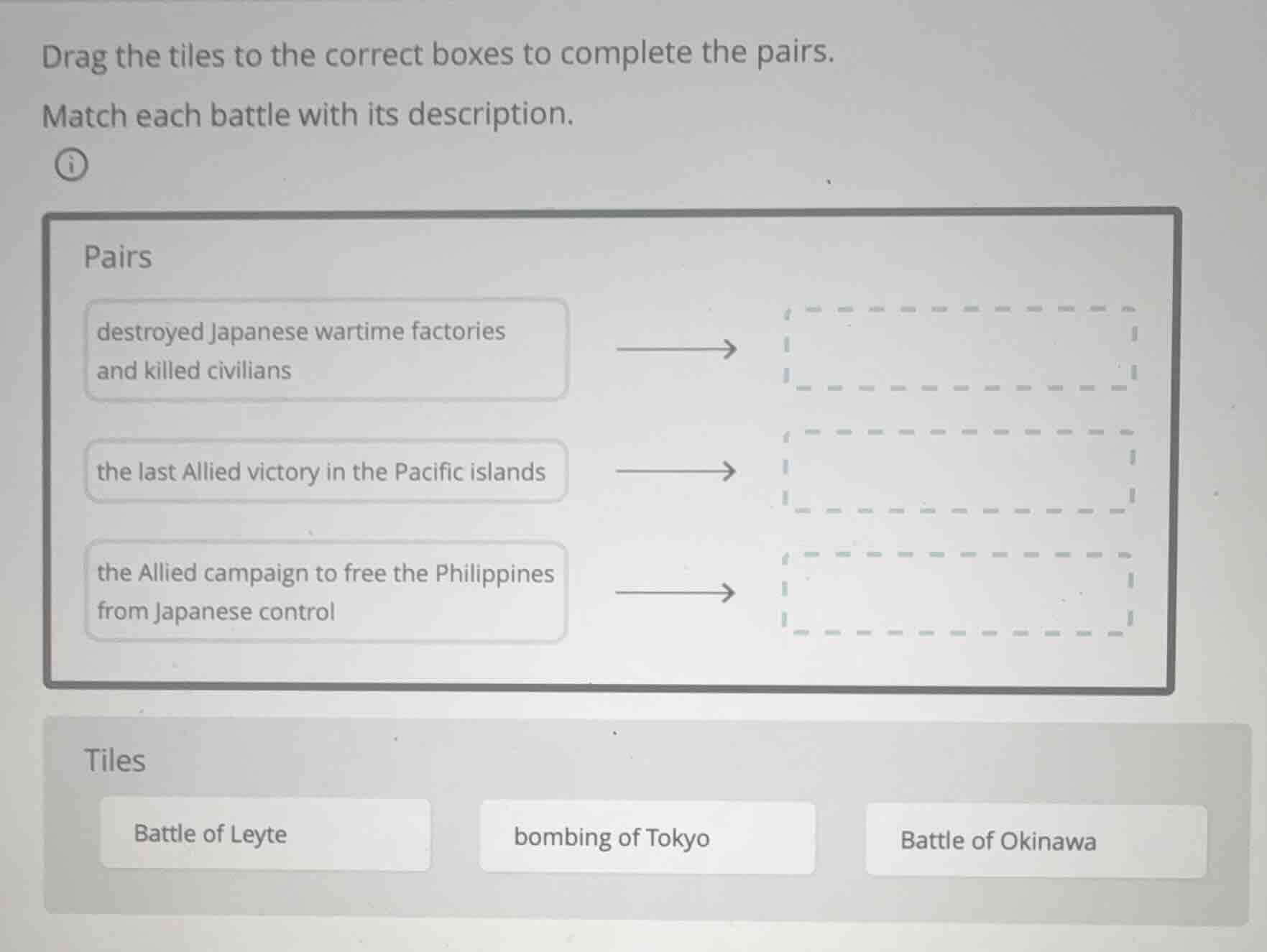 drag the tiles to the correct boxes to complete the pairs. match each b…