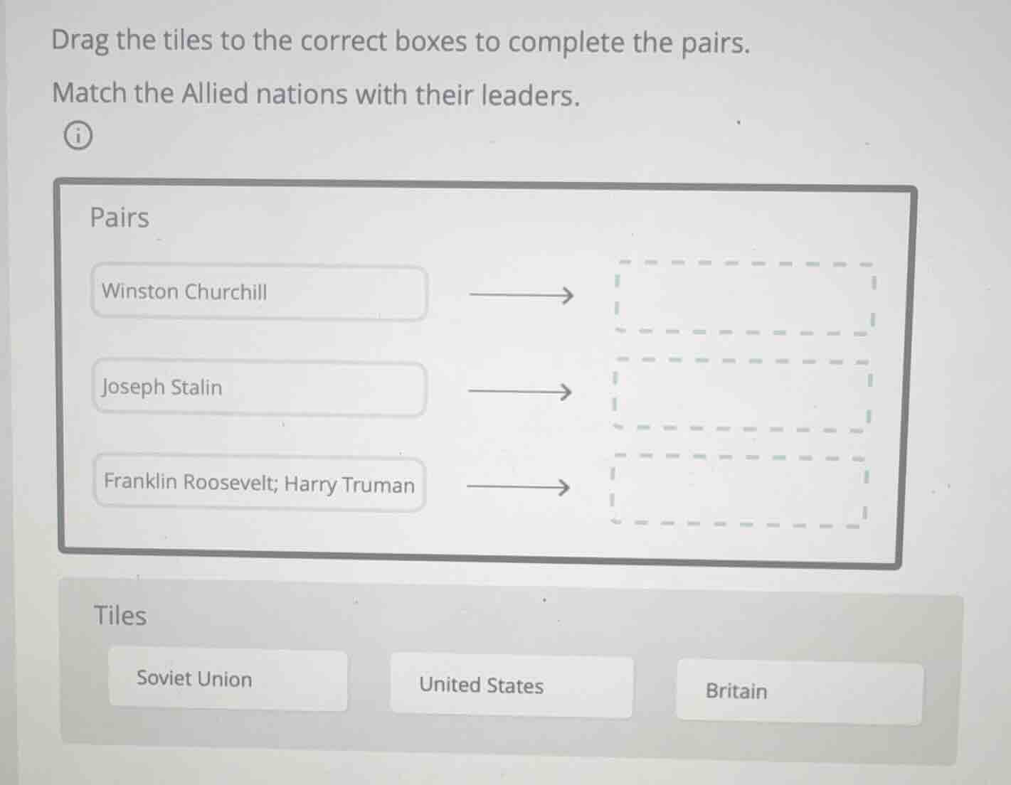 drag the tiles to the correct boxes to complete the pairs. match the al…