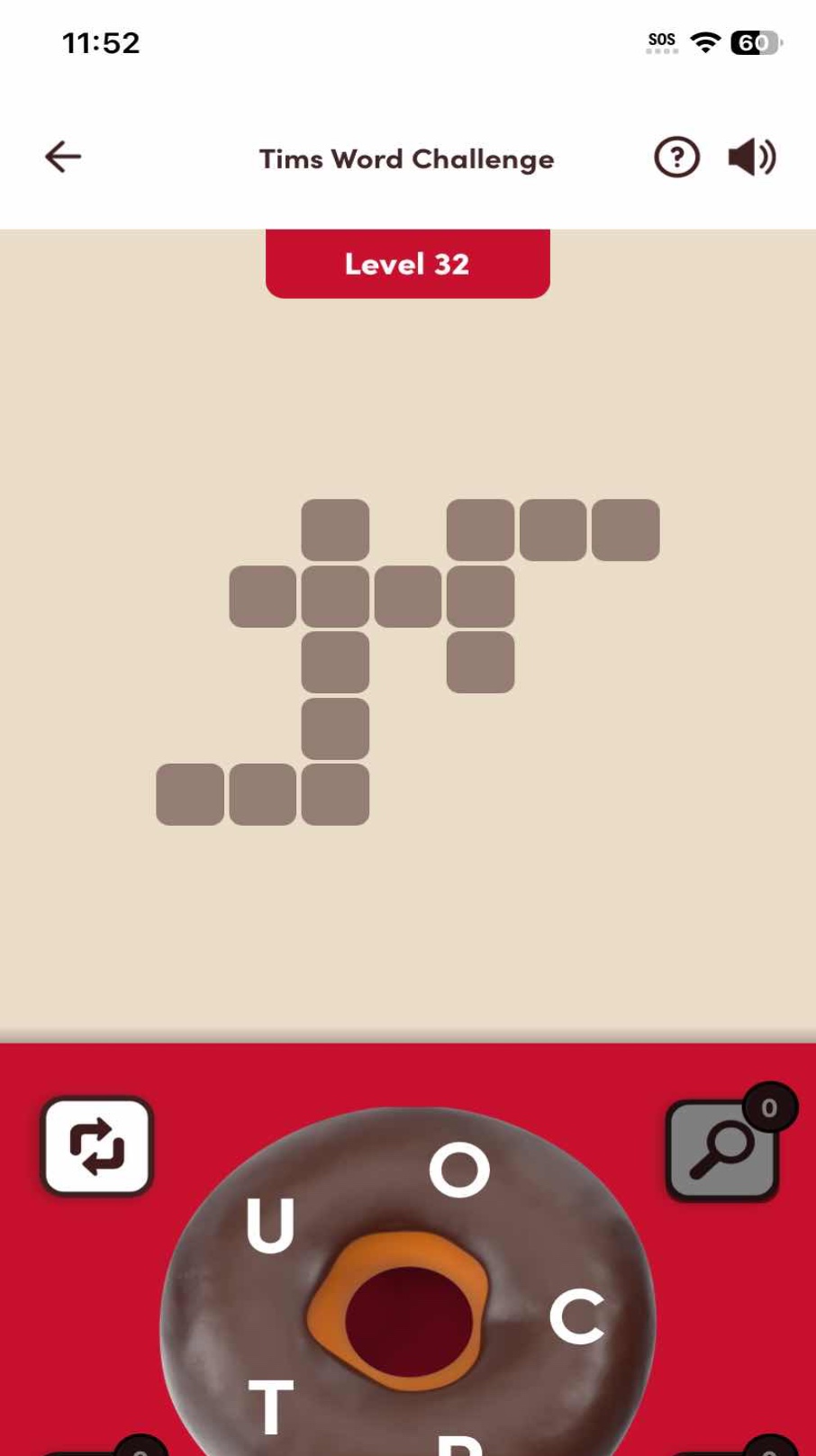 tims word challenge level 32 letters: u, o, c, t, r